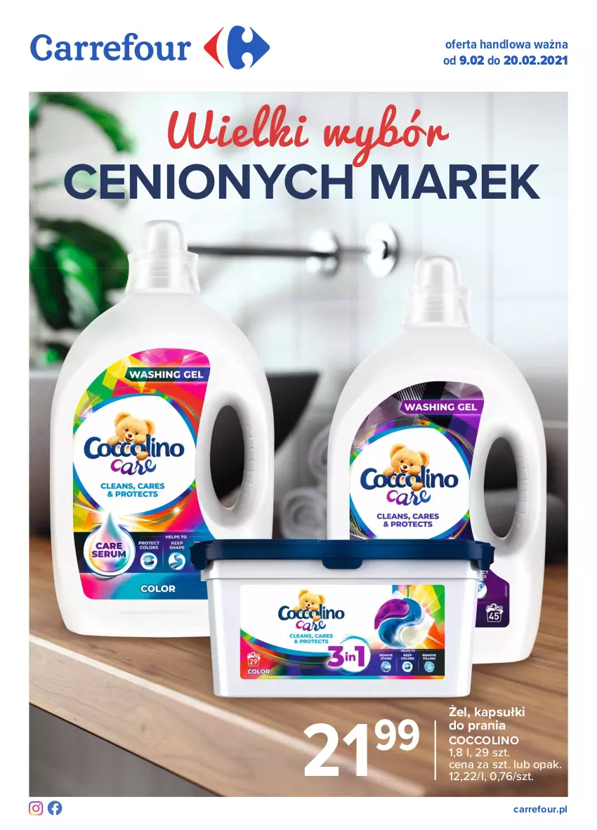 Gazetka promocyjna Carrefour - Gazetka Wielki wybór cenionych marek - ważna 08.02 do 20.02.2021 - strona 1 - produkty: Coccolino, Kapsułki do prania