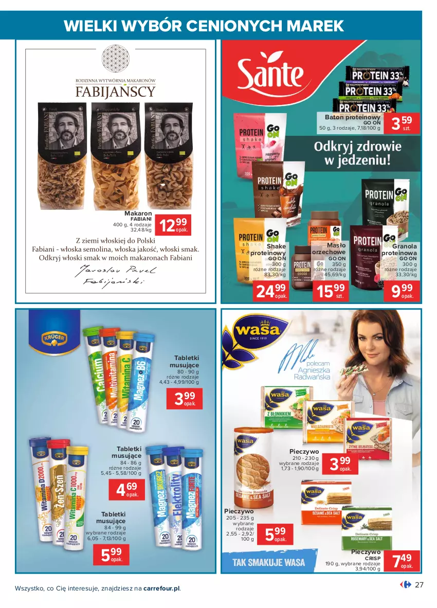 Gazetka promocyjna Carrefour - Gazetka Wielki wybór cenionych marek - ważna 08.02 do 20.02.2021 - strona 27 - produkty: Baton, Fa, Gra, Granola, Makaron, Masło, Masło orzechowe, Mus, Piec, Pieczywo, Tablet, Tabletki musujące