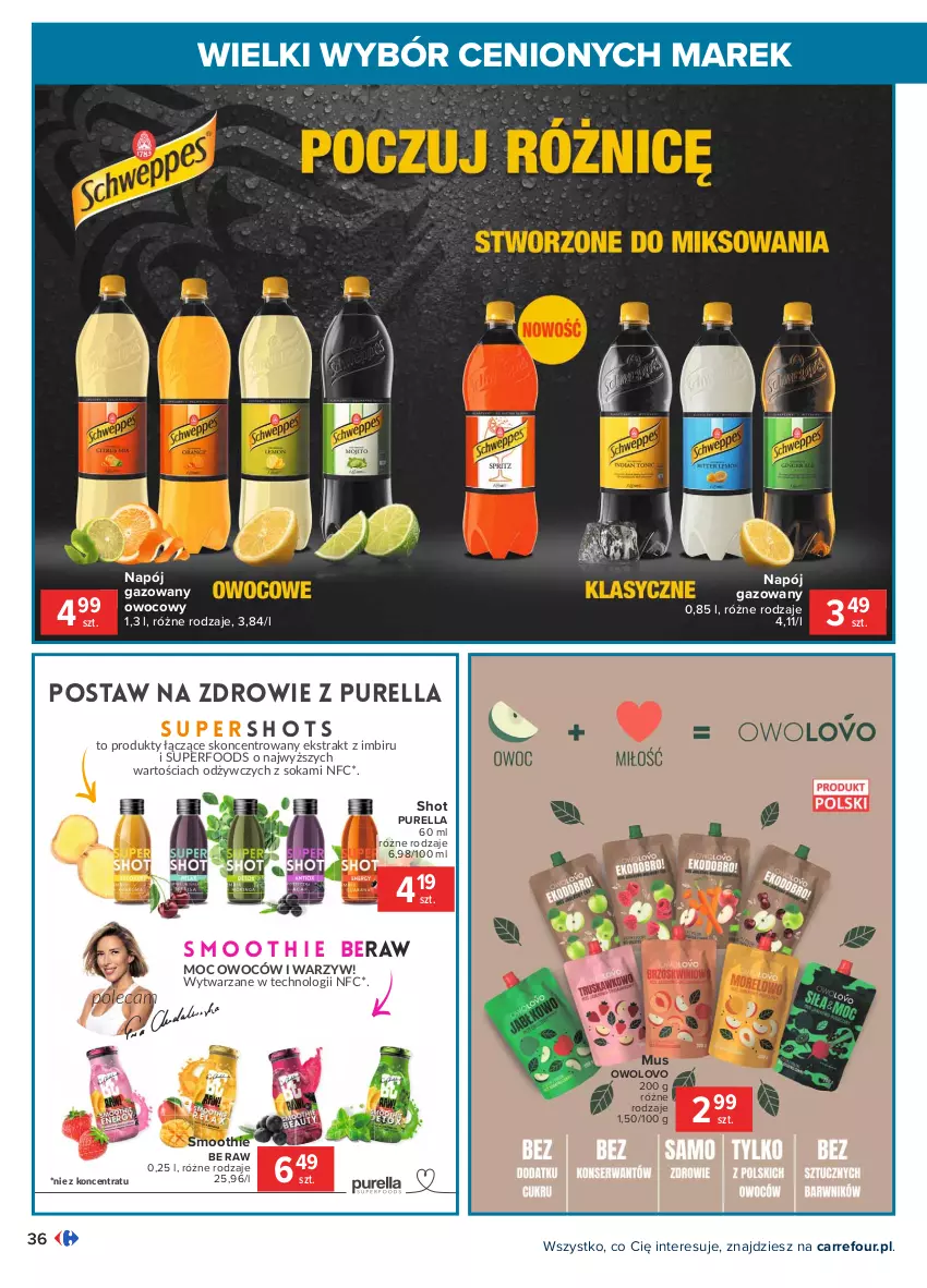 Gazetka promocyjna Carrefour - Gazetka Wielki wybór cenionych marek - ważna 08.02 do 20.02.2021 - strona 36 - produkty: Mus, Napój, Napój gazowany, Pur, Smoothie, Zdrowie