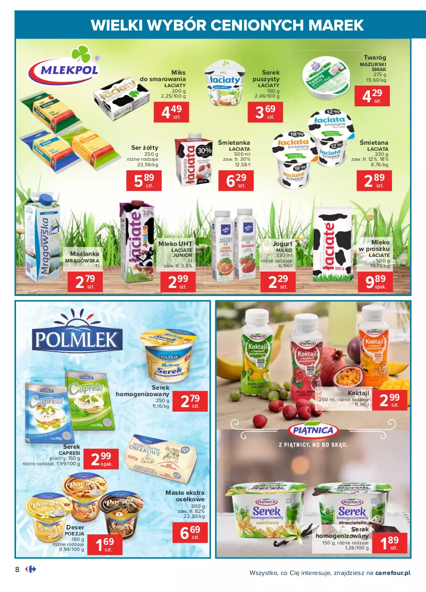 Gazetka promocyjna Carrefour - Gazetka Wielki wybór cenionych marek - ważna 08.02 do 20.02.2021 - strona 8 - produkty: Deser, Jogurt, Maślanka, Masło, Mleko, Mleko w proszku, Ser, Serek, Serek homogenizowany, Serek puszysty, Twaróg