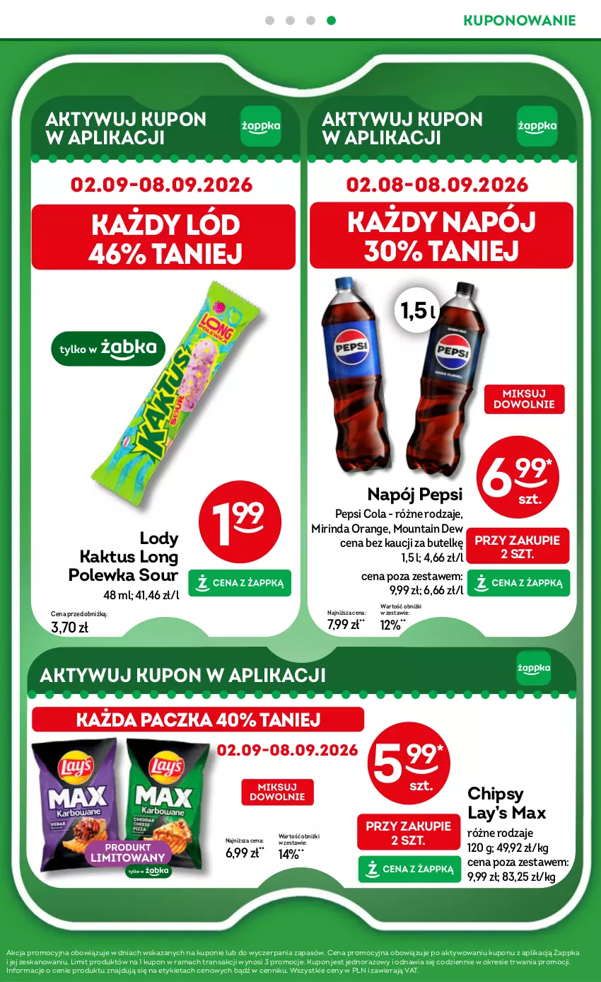 Gazetka promocyjna Żabka - gazetka-promocyjna-35-36-2026 - ważna 26.08 do 08.09.2026 - strona 31 - produkty: Chipsy, Kaktus, Lay’s, Lody, Mirinda, Napój, Pepsi, Rama, Tran