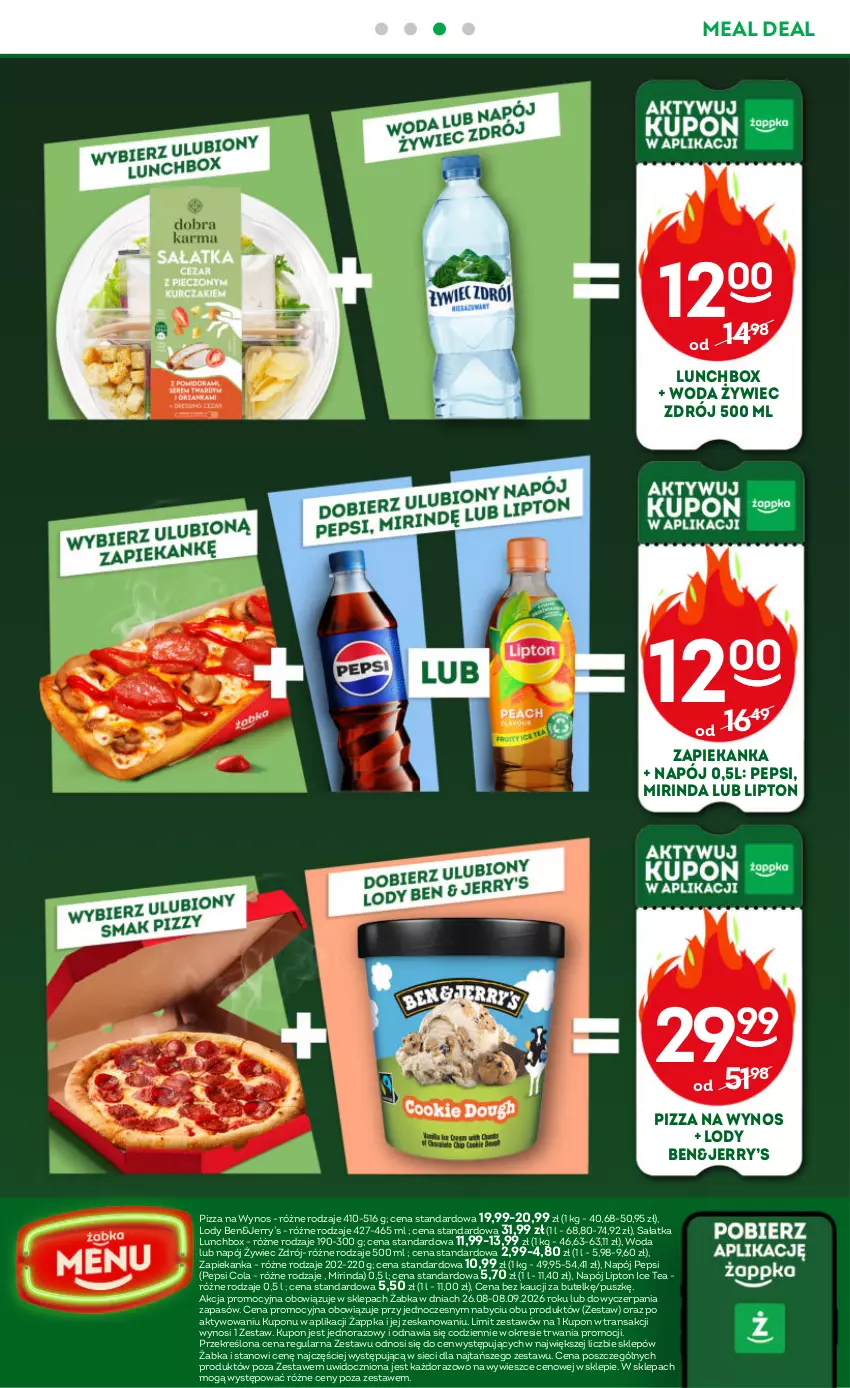 Gazetka promocyjna Żabka - gazetka-promocyjna-35-36-2026 - ważna 26.08 do 08.09.2026 - strona 58 - produkty: Ice tea, Lipton, Lody, Mirinda, Napój, Pepsi, Pizza, Sałat, Sałatka, Tran, Woda, Zapiekanka