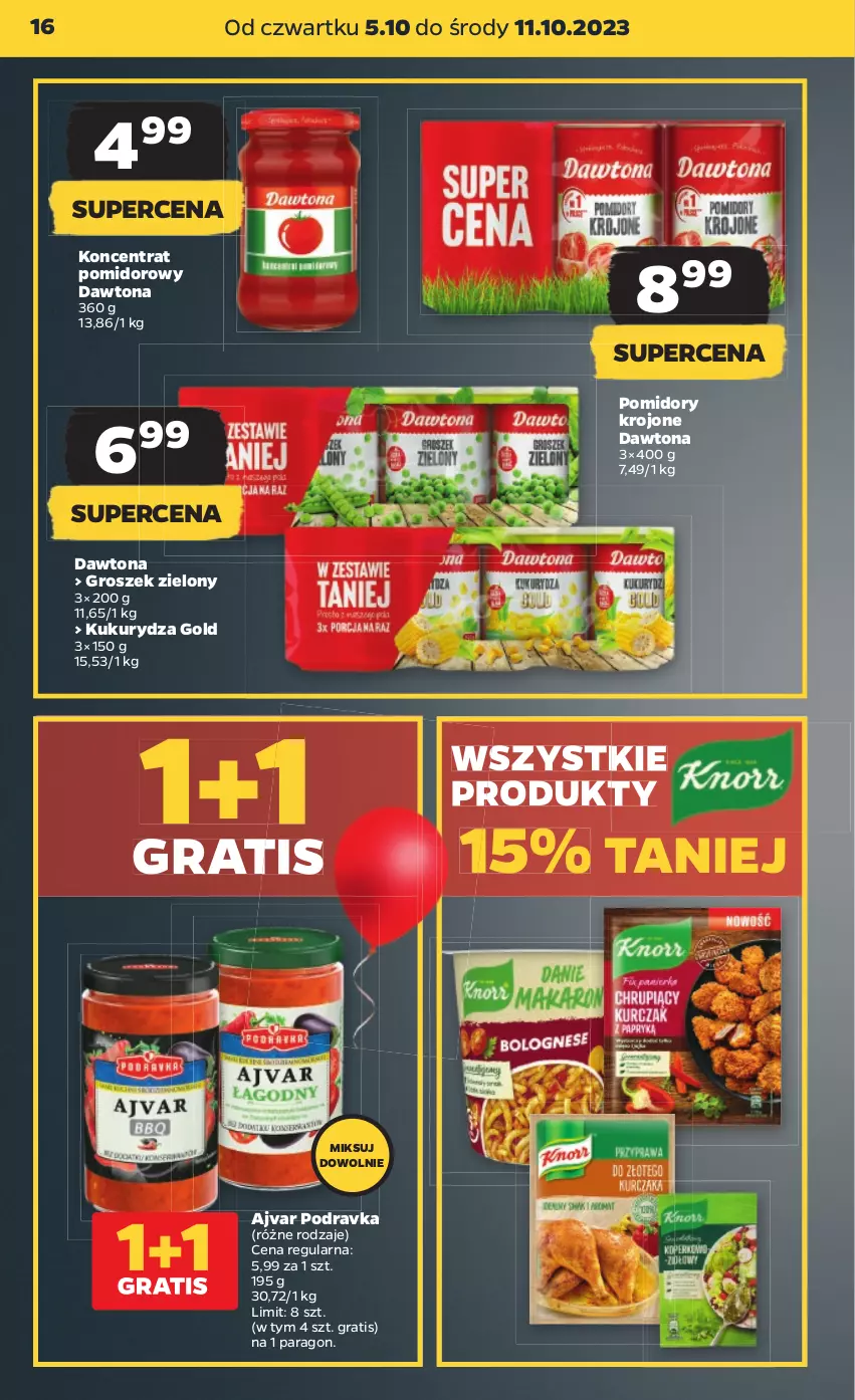 Gazetka promocyjna Netto - Artykuły spożywcze - ważna 05.10 do 11.10.2023 - strona 16 - produkty: Dawtona, Gra, Groszek, Koncentrat pomidorowy, Kukurydza, Podravka, Pomidory, Pomidory krojone