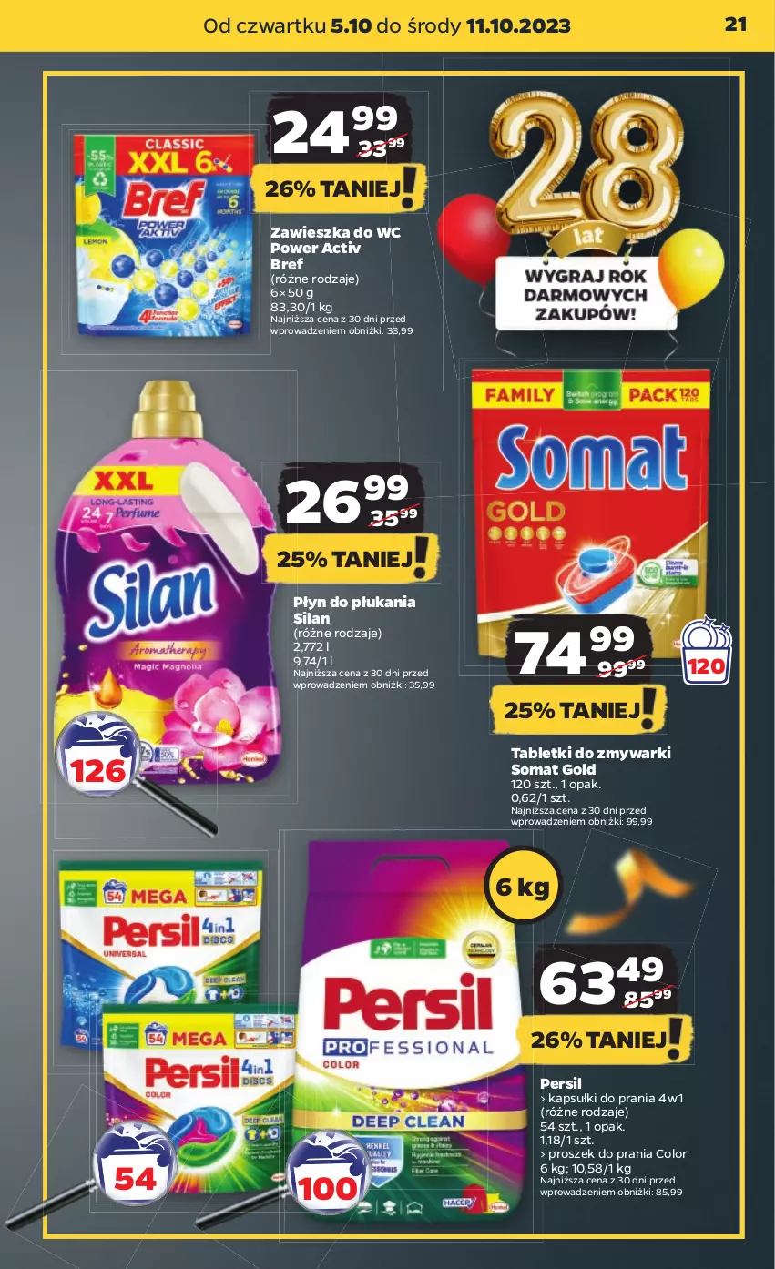 Gazetka promocyjna Netto - Artykuły spożywcze - ważna 05.10 do 11.10.2023 - strona 21 - produkty: Bref, Kapsułki do prania, Persil, Płyn do płukania, Proszek do prania, Silan, Somat, Somat gold, Tablet, Tabletki do zmywarki, Zawieszka do wc, Zmywarki