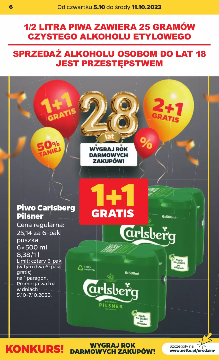 Gazetka promocyjna Netto - Artykuły spożywcze - ważna 05.10 do 11.10.2023 - strona 6 - produkty: Carlsberg, Gra, Piwa, Piwo