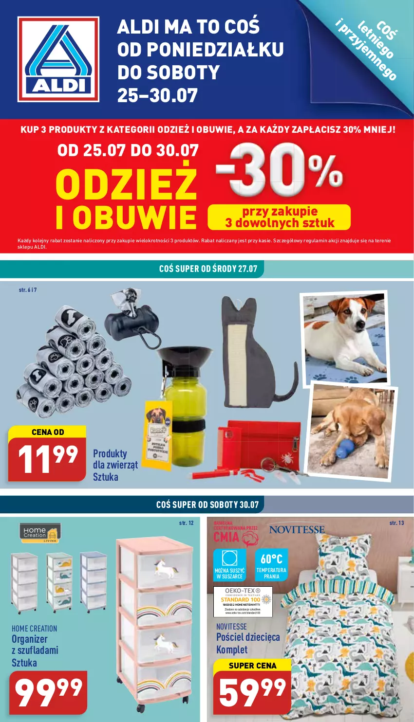 Gazetka promocyjna Aldi - Zaplanuj zakupy wcześniej - ważna 25.07 do 30.07.2022 - strona 1 - produkty: Dzieci, Obuwie, Olej, Organizer, Pościel
