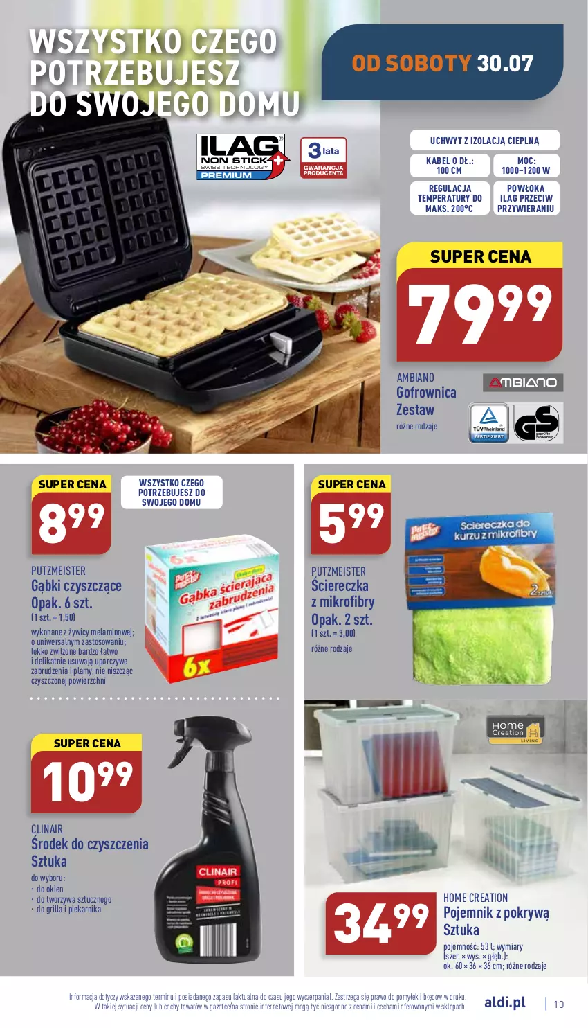 Gazetka promocyjna Aldi - Zaplanuj zakupy wcześniej - ważna 25.07 do 30.07.2022 - strona 10 - produkty: Clin, Gofrownica, Grill, Piekarnik, Pojemnik, Por, Putzmeister