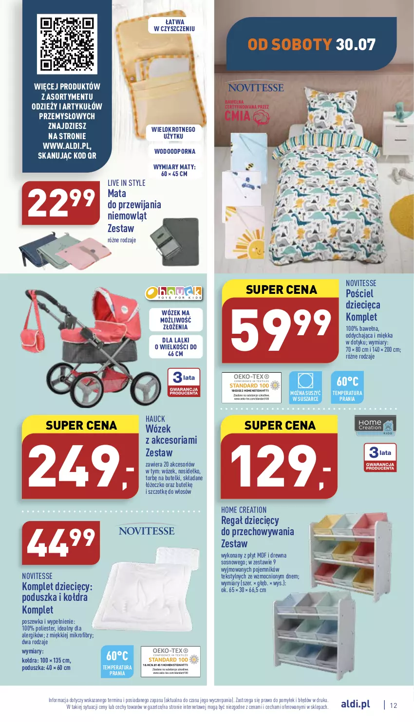 Gazetka promocyjna Aldi - Zaplanuj zakupy wcześniej - ważna 25.07 do 30.07.2022 - strona 12 - produkty: Dzieci, Kołdra, Poduszka, Pojemnik, Por, Pościel, Poszewka, Regał, Sos, Wełna, Wózek