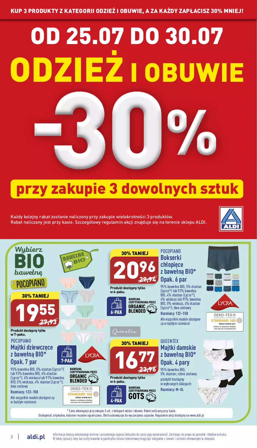 Gazetka promocyjna Aldi - Zaplanuj zakupy wcześniej - ważna 25.07 do 30.07.2022 - strona 3 - produkty: Bokserki, Gra, Majtki, Obuwie, Olej, Pocopiano, Queentex, Ser, Wełna