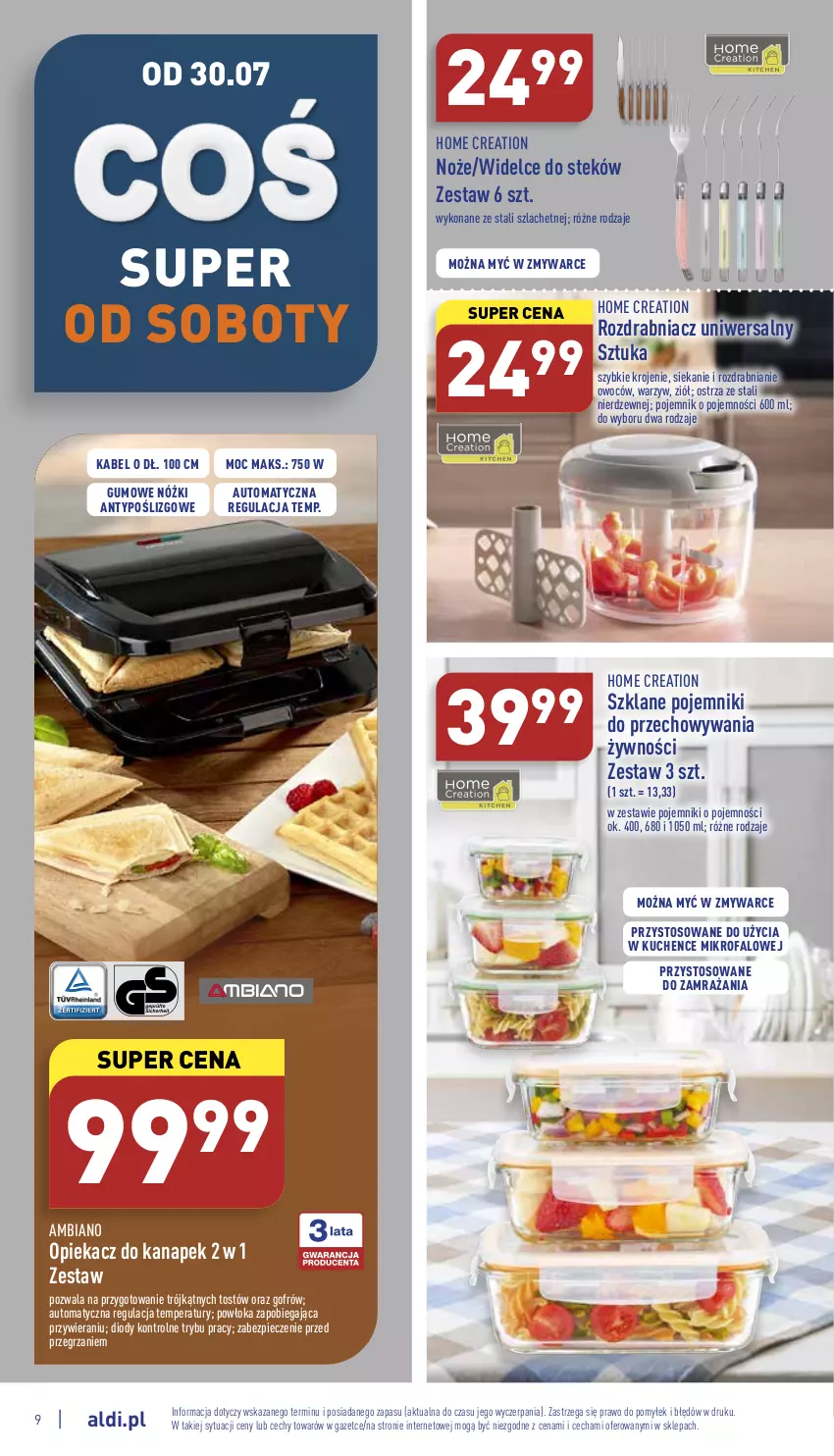 Gazetka promocyjna Aldi - Zaplanuj zakupy wcześniej - ważna 25.07 do 30.07.2022 - strona 9 - produkty: Fa, Noż, Opiekacz do kanapek, Piec, Pojemnik, Rozdrabniacz, Stek