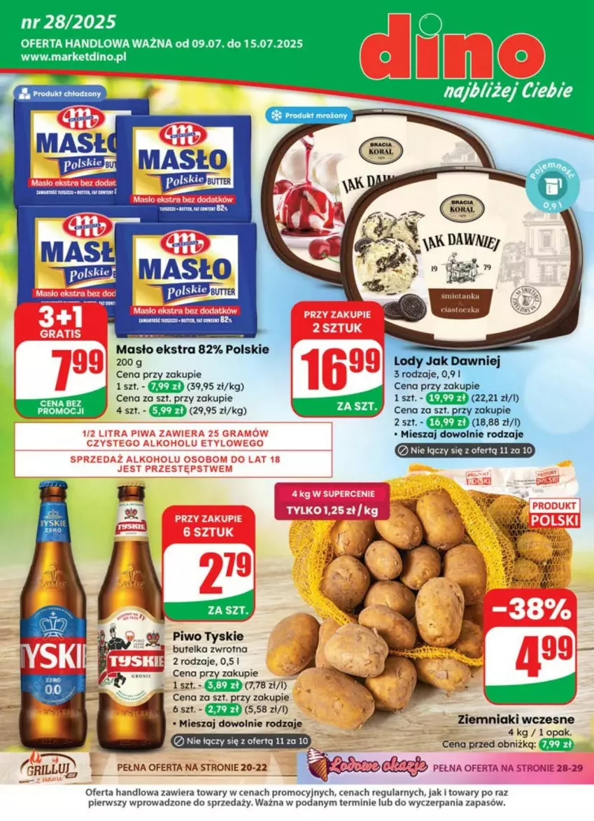 Gazetka promocyjna Dino - ważna 09.07 do 13.07.2025 - strona 1 - produkty: JBL, Masło, Piwo, Tyskie, Ziemniaki