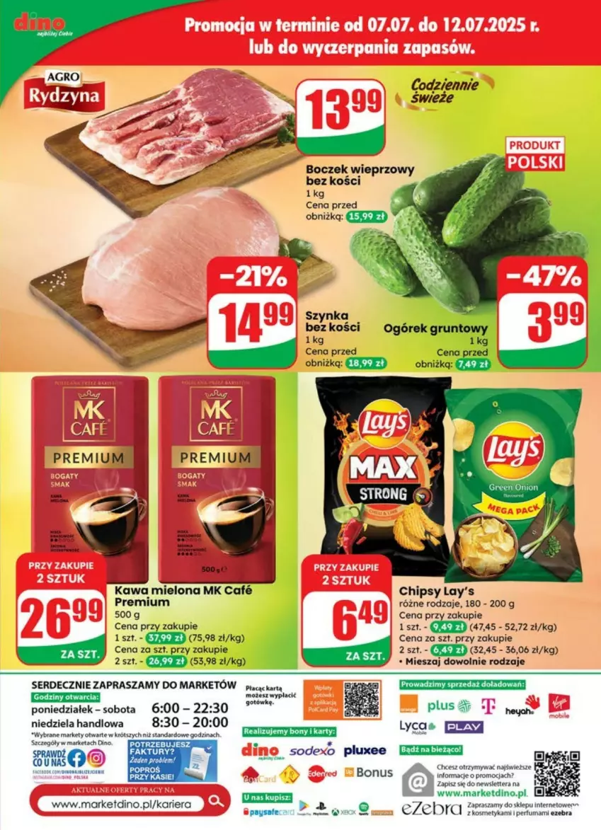Gazetka promocyjna Dino - ważna 09.07 do 13.07.2025 - strona 69 - produkty: Boczek, Boczek wieprzowy, Chipsy, Fa, Grunt, Kawa, Kawa mielona, Ogórek, Perfum, Ser, Szynka, Tera