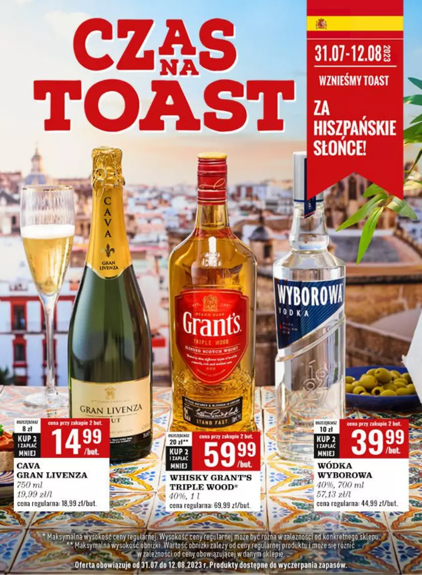 Gazetka promocyjna Biedronka - Czas na Toast - ważna 31.07 do 12.08.2023 - strona 1 - produkty: Gra, Grant's, Whisky, Wyborowa