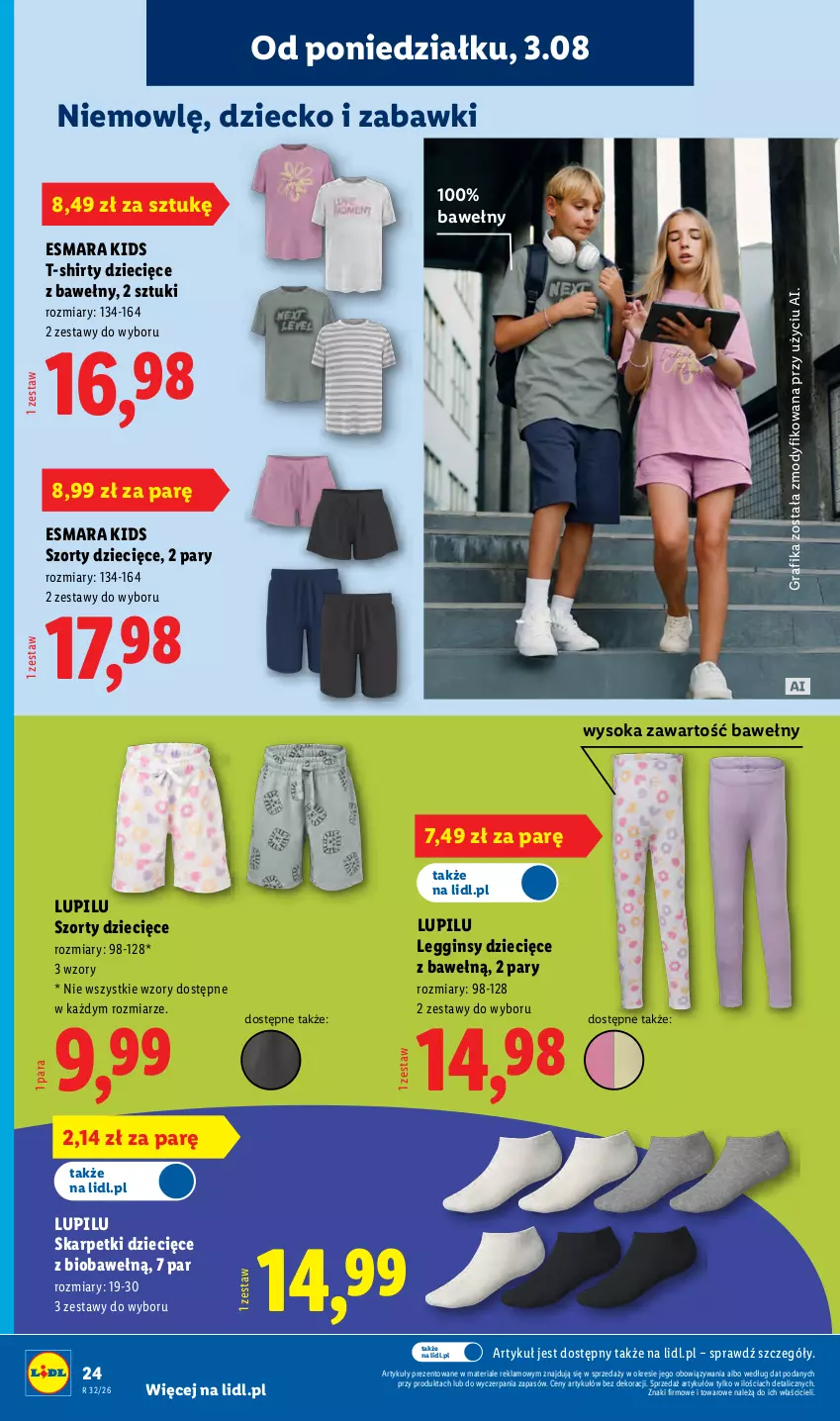 Gazetka promocyjna Lidl - Gazetka ważna od 03.08. do 08.08. - ważna 03.08 do 08.08.2026 - strona 30 - produkty: Dzieci, Gin, Gra, Grafika, Karp, Legginsy, Skarpetki, Sok, Szorty, T-shirt