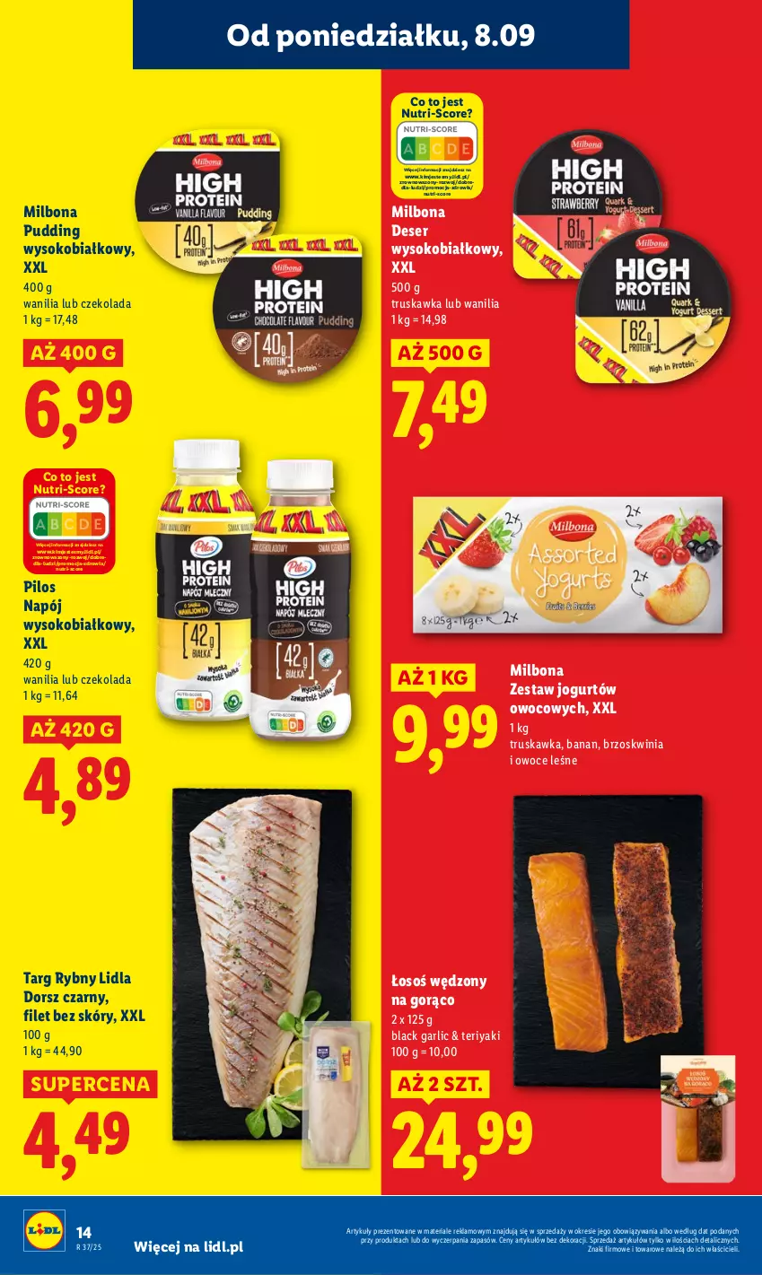 Gazetka promocyjna Lidl - GAZETKA - ważna 08.09 do 10.09.2025 - strona 16 - produkty: Czekolada, Deser, Dorsz, Jogurt, Lack, Napój, Owoce, Pilos, Pudding, Ser, Sok, Wazon