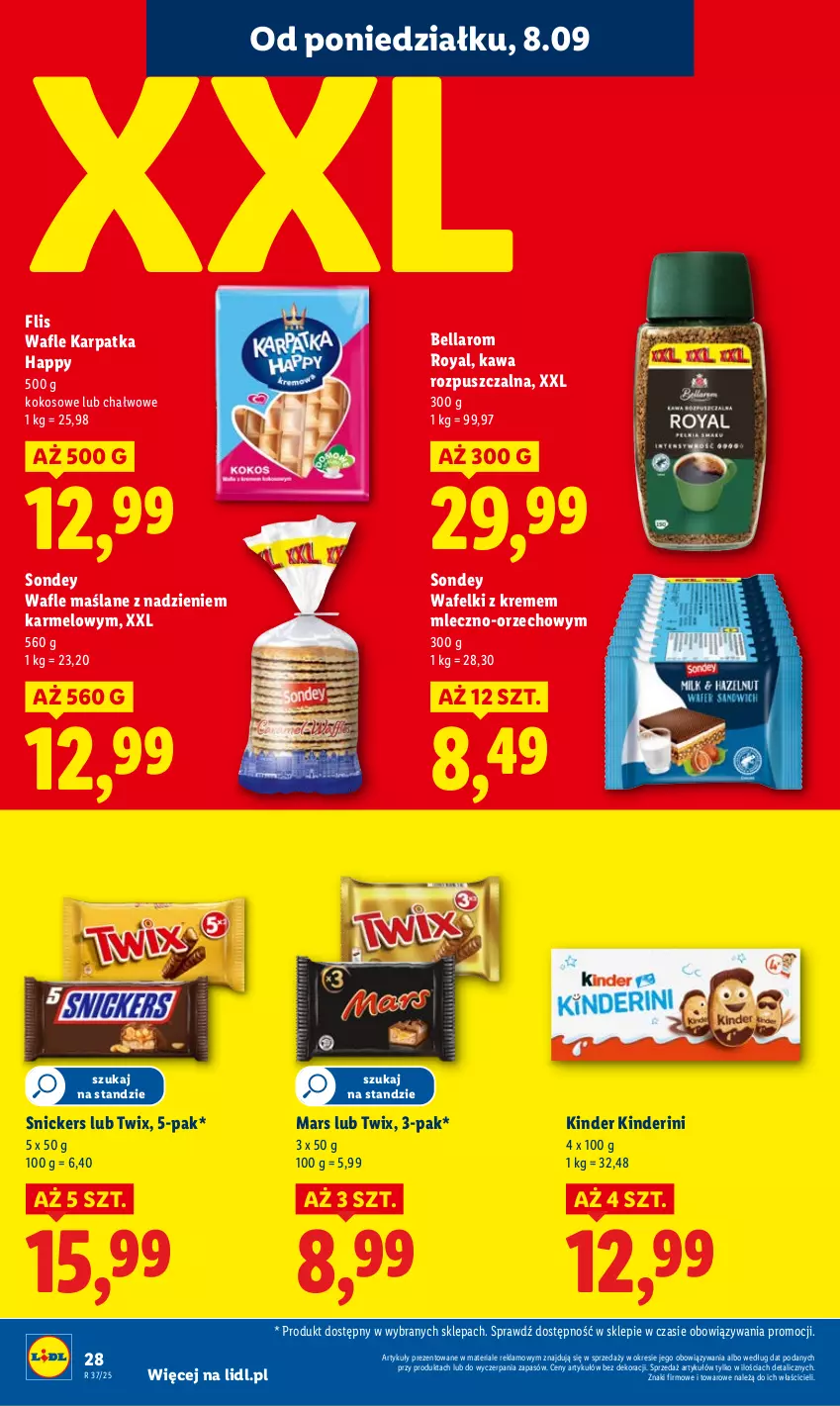Gazetka promocyjna Lidl - GAZETKA - ważna 08.09 do 10.09.2025 - strona 30 - produkty: Bell, Bella, Karp, Kawa, Kawa rozpuszczalna, Kinder, Kokos, Mars, Snickers, Twix, Wafle