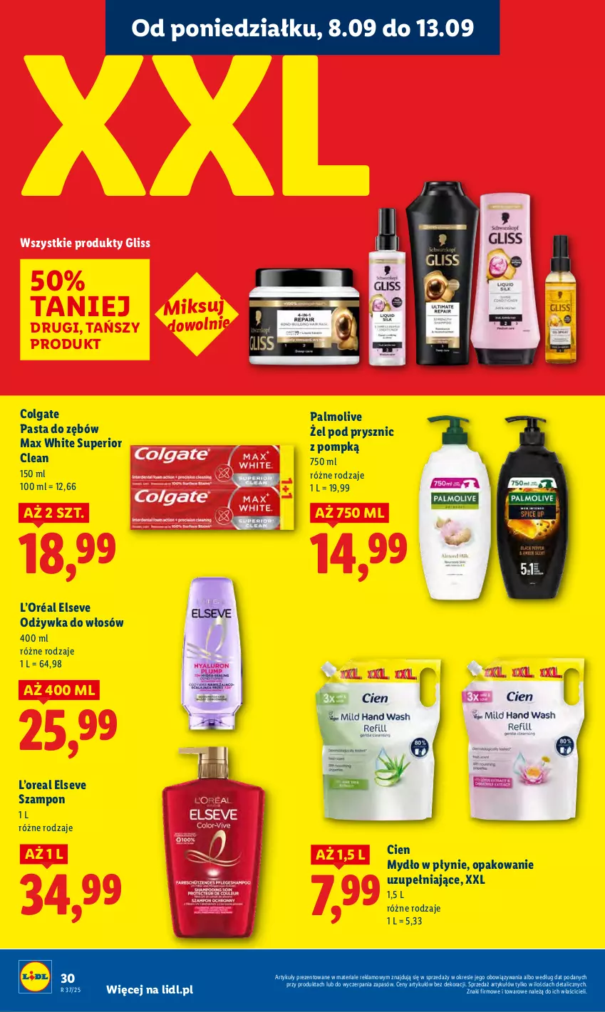 Gazetka promocyjna Lidl - GAZETKA - ważna 08.09 do 10.09.2025 - strona 32 - produkty: Colgate, Elseve, L’Oréal, LG, Mydło, Mydło w płynie, Odżywka, Palmolive, Pasta do zębów, Szampon