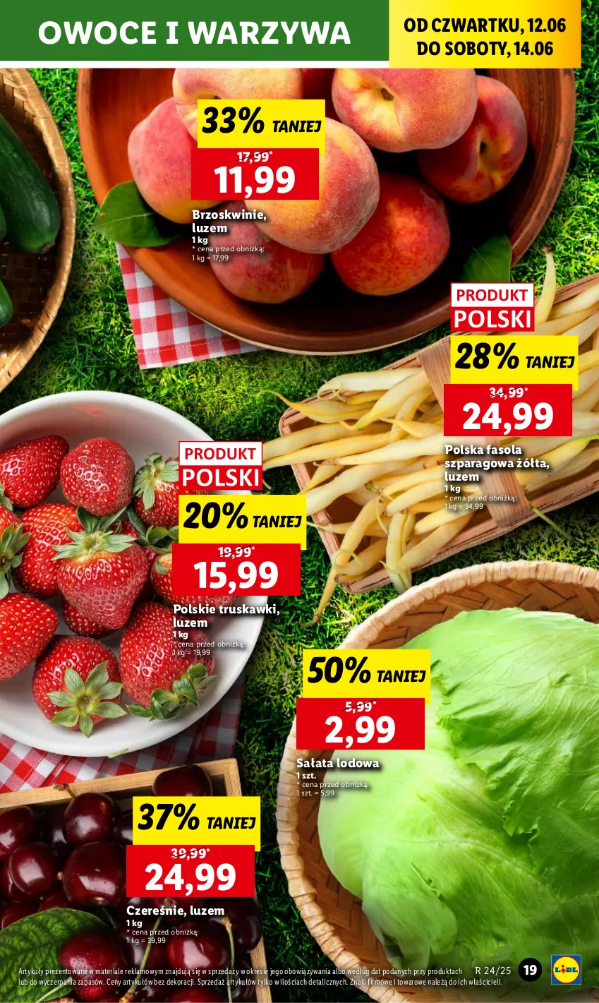 Gazetka promocyjna Lidl - GAZETKA - ważna 12.06 do 14.06.2025 - strona 21 - produkty: Brzoskwinie, Fa, Fasola, Fasola szparagowa, Owoce, Sałat, Sałata lodowa, Truskawki, Warzywa