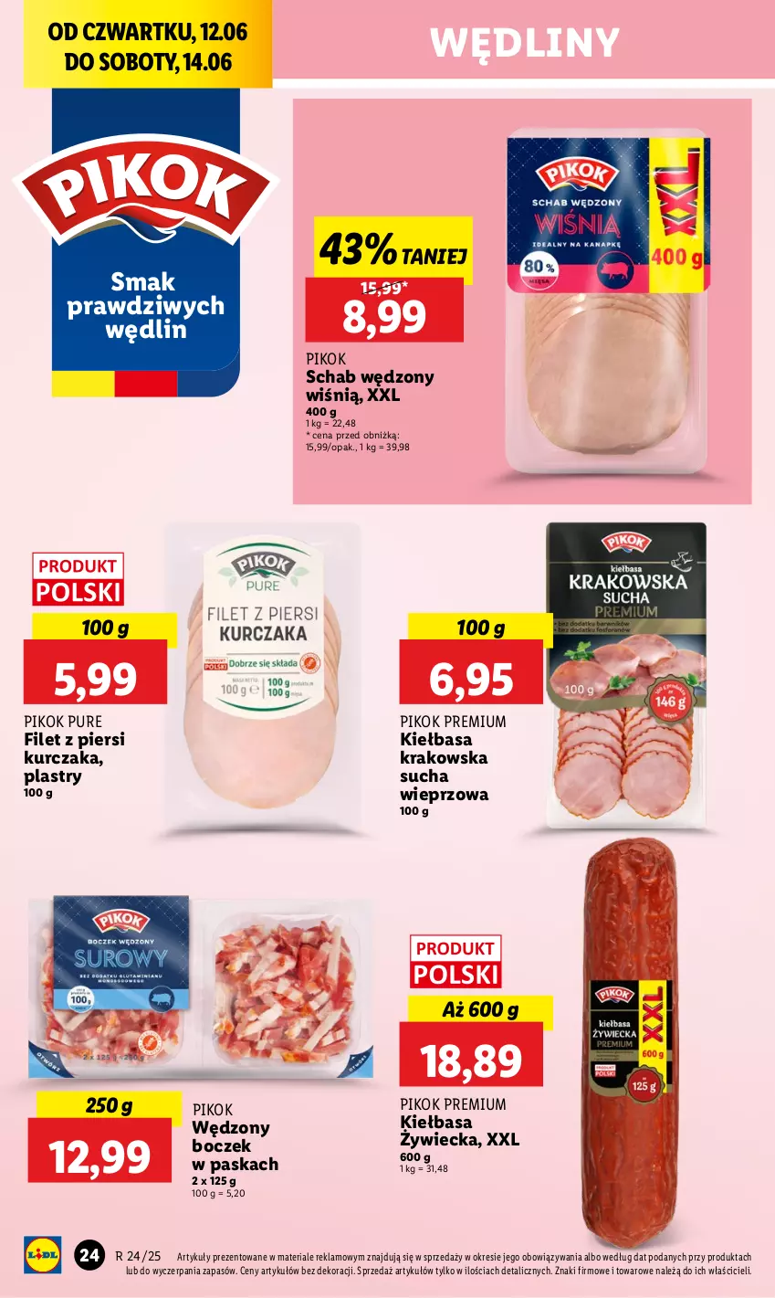 Gazetka promocyjna Lidl - GAZETKA - ważna 12.06 do 14.06.2025 - strona 28 - produkty: Boczek, Filet z piersi kurczaka, Kiełbasa, Kiełbasa krakowska, Kurczak, PIKOK, Pur