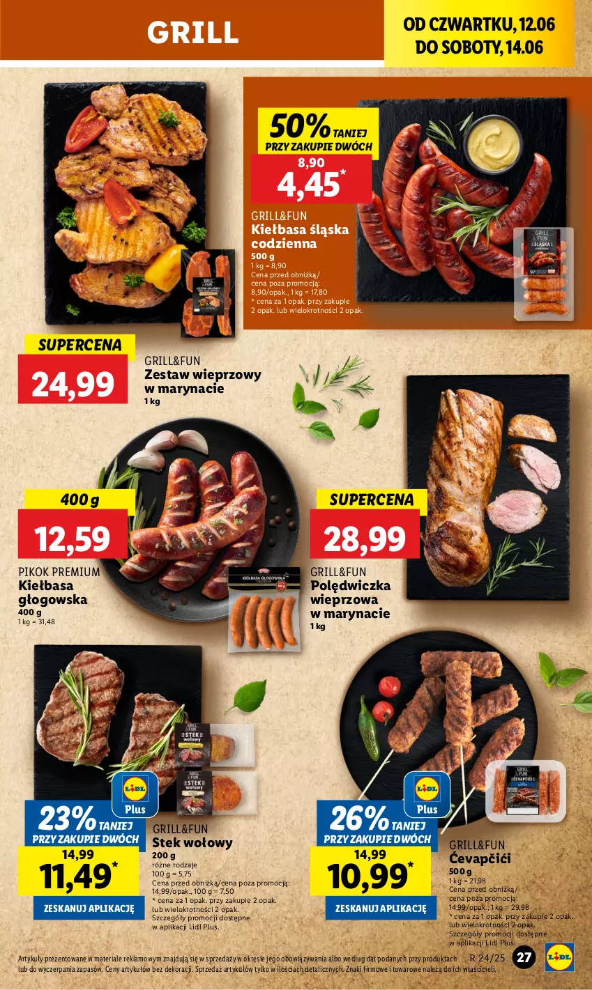Gazetka promocyjna Lidl - GAZETKA - ważna 12.06 do 14.06.2025 - strona 31 - produkty: Grill, Kiełbasa, Kiełbasa głogowska, Kiełbasa śląska, PIKOK, Polędwiczka wieprzowa, Stek, Stek wołowy