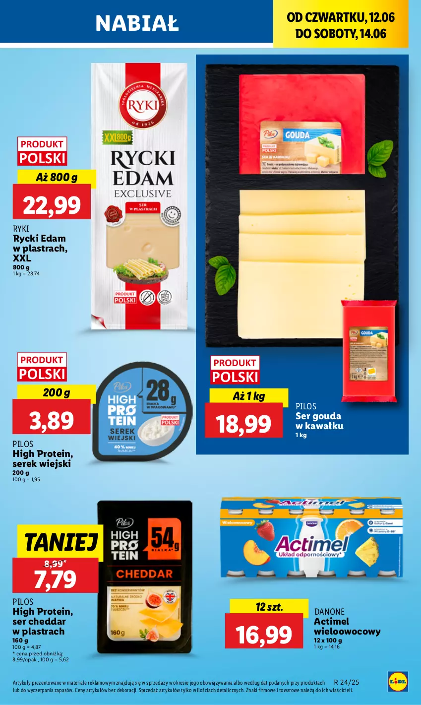 Gazetka promocyjna Lidl - GAZETKA - ważna 12.06 do 14.06.2025 - strona 35 - produkty: Actimel, Cheddar, Danone, Edam, Gouda, Kawa, Pilos, Rycki Edam, Ser, Serek, Serek wiejski