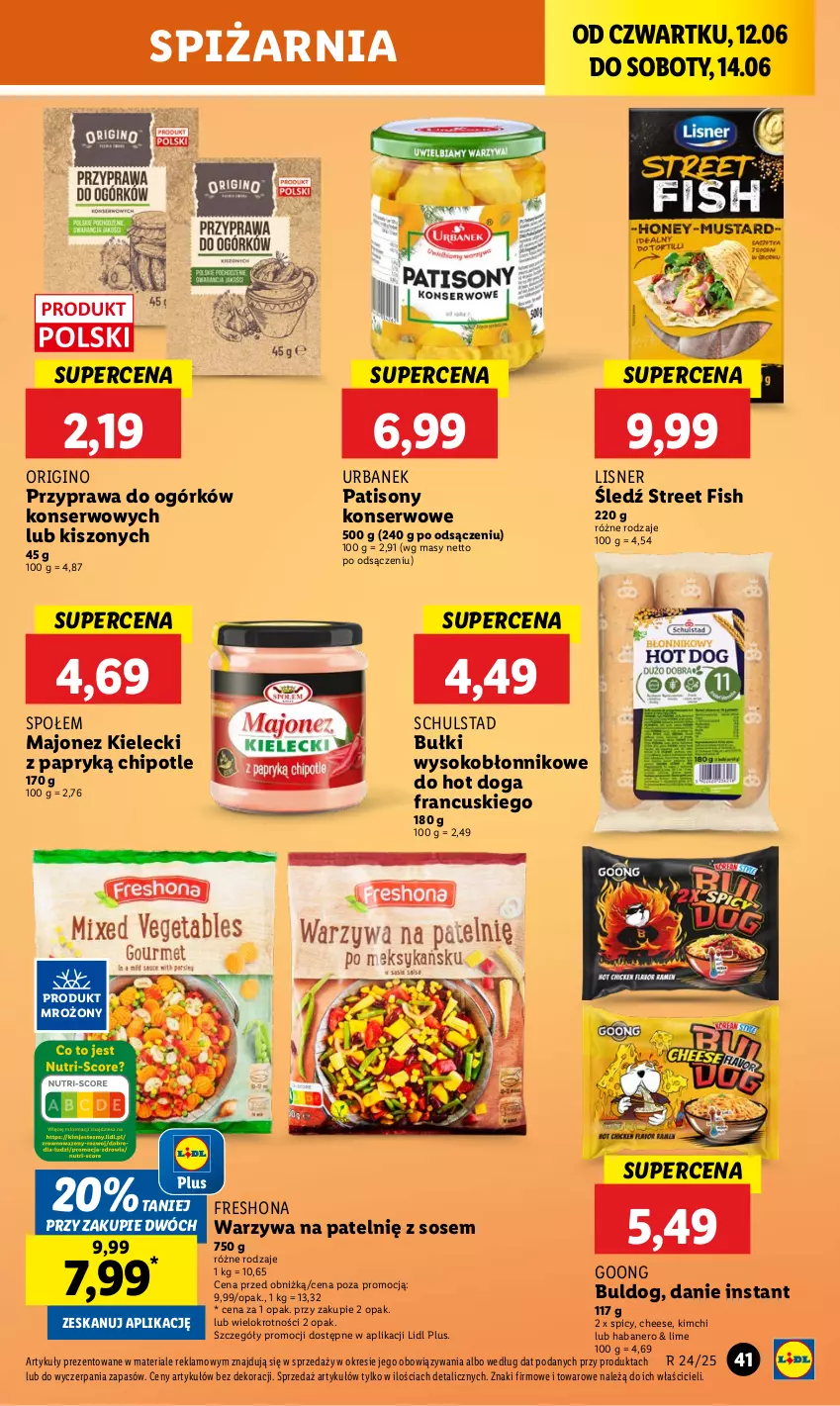 Gazetka promocyjna Lidl - GAZETKA - ważna 12.06 do 14.06.2025 - strona 49 - produkty: Gin, Hot dog, Lisner, Majonez, Ser, Sos