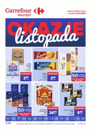 Gazetka promocyjna Carrefour - Gazetka Market Okazje listopada - Gazetka - ważna od 30.11 do 30.11.2021 - strona 1 - produkty: Tchibo, Makaron, Ciastka, Kawa, Płatki owsiane, Babuni, Sheba, Sonko, Delicje, Lindt, Kalendarz, Kalendarz adwentowy