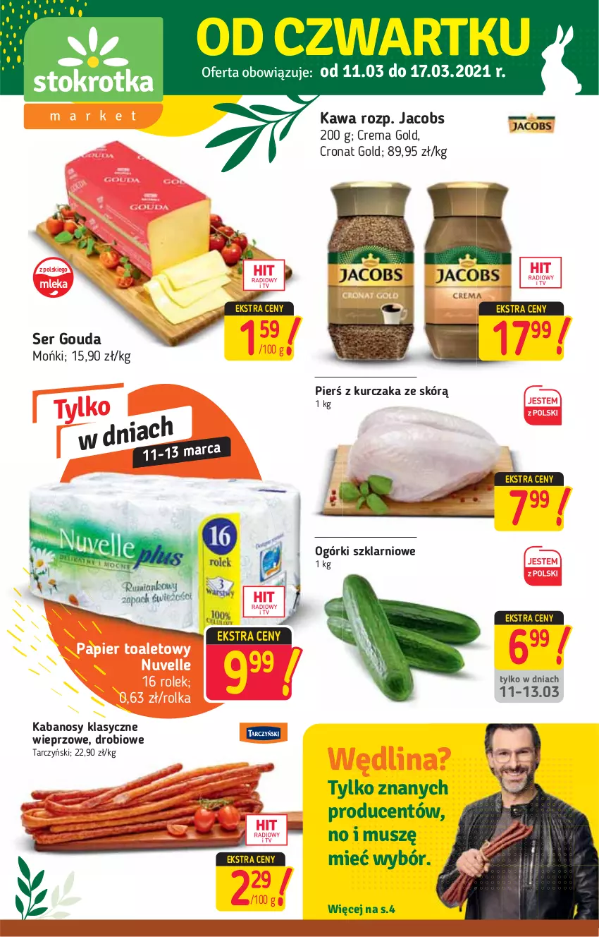 Gazetka promocyjna Stokrotka - Market - ważna 11.03 do 17.03.2021 - strona 1 - produkty: Gin, Gouda, HP, Jacobs, Kabanos, Kawa, Kurczak, Papier, Papier toaletowy, Ser, Tarczyński