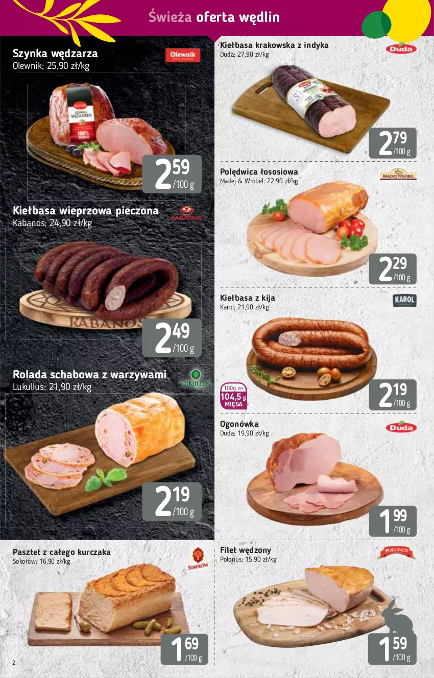 Gazetka promocyjna Stokrotka - Market - ważna 11.03 do 17.03.2021 - strona 2 - produkty: Duda, Kabanos, Kiełbasa, Kiełbasa krakowska, Kurczak, Ogonówka, Olewnik, Pasztet, Piec, Polędwica, Rolada, Sok, Sokołów, Sos, Szynka, Warzywa