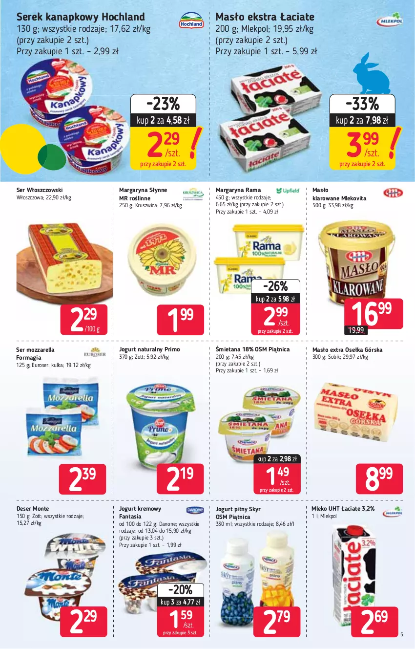 Gazetka promocyjna Stokrotka - Market - ważna 11.03 do 17.03.2021 - strona 5 - produkty: Danone, Deser, Fa, Fanta, Hochland, Jogurt, Jogurt naturalny, Jogurt pitny, Margaryna, Masło, Masło klarowane, Mleko, Mlekovita, Monte, Mozzarella, Piątnica, Rama, Ser, Serek, Serek kanapkowy, Słynne, Słynne MR Roślinne, Włoszczowski, Zott