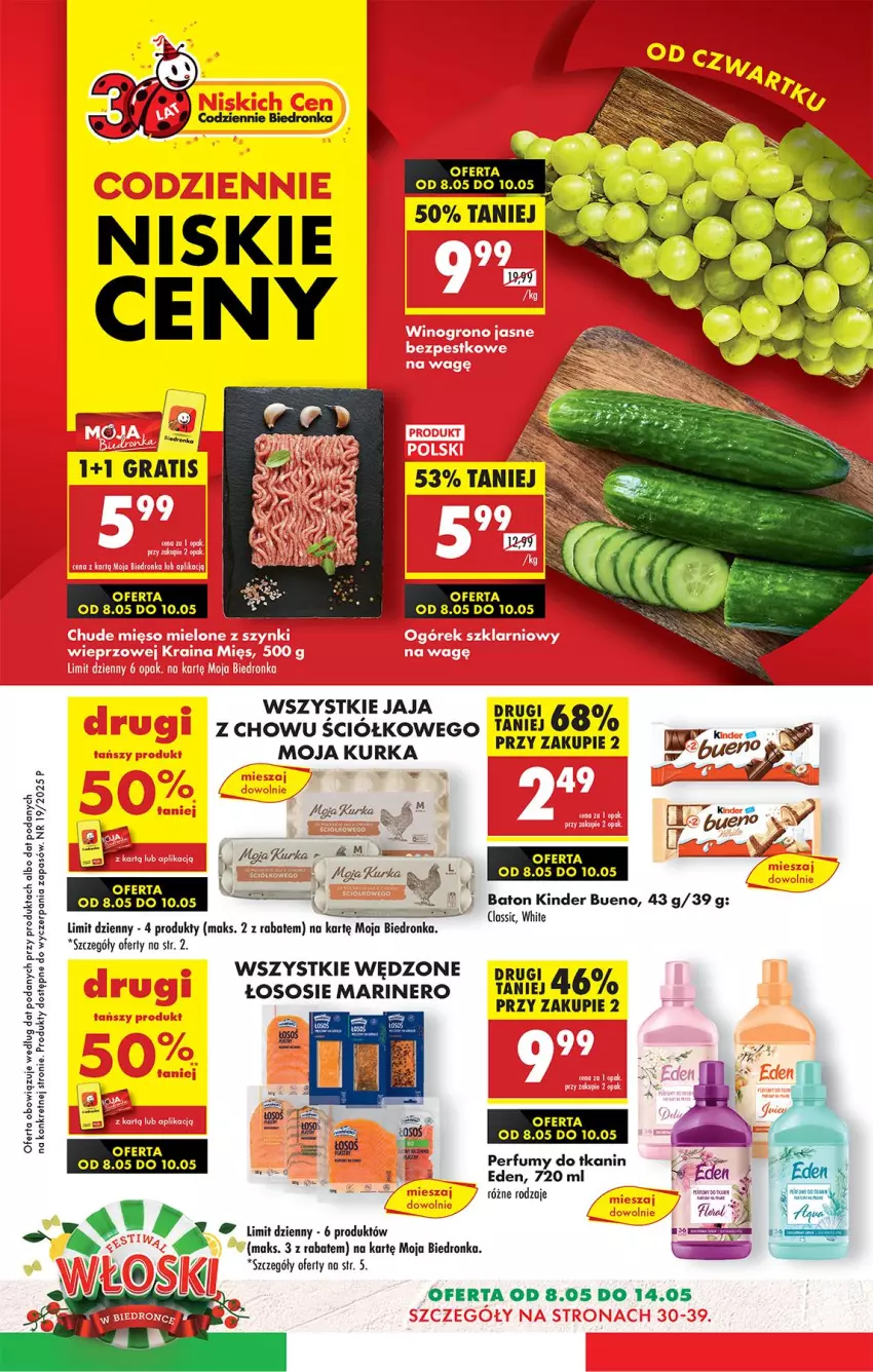Gazetka promocyjna Biedronka - Od Czwartku - ważna 08.05 do 14.05.2025 - strona 1 - produkty: Baton, Jaja, Kinder, Kinder Bueno, Kret, Perfum, Sos