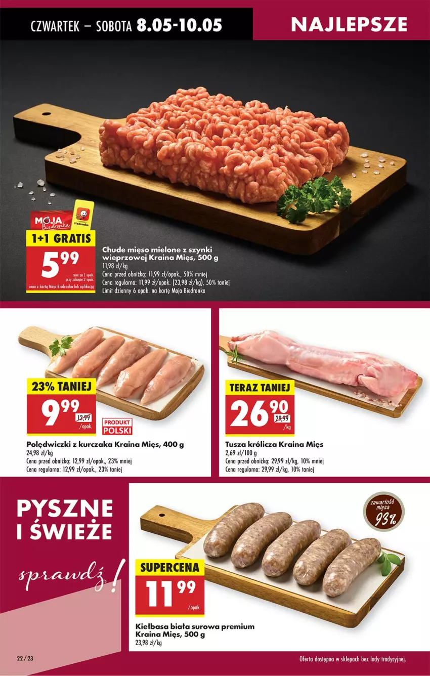 Gazetka promocyjna Biedronka - Od Czwartku - ważna 08.05 do 14.05.2025 - strona 28 - produkty: Fa, Kiełbasa, Kiełbasa biała, Kurczak, Mięso, Mięso mielone, Mięso mielone z szynki, Polędwiczki z kurczaka, Tusz