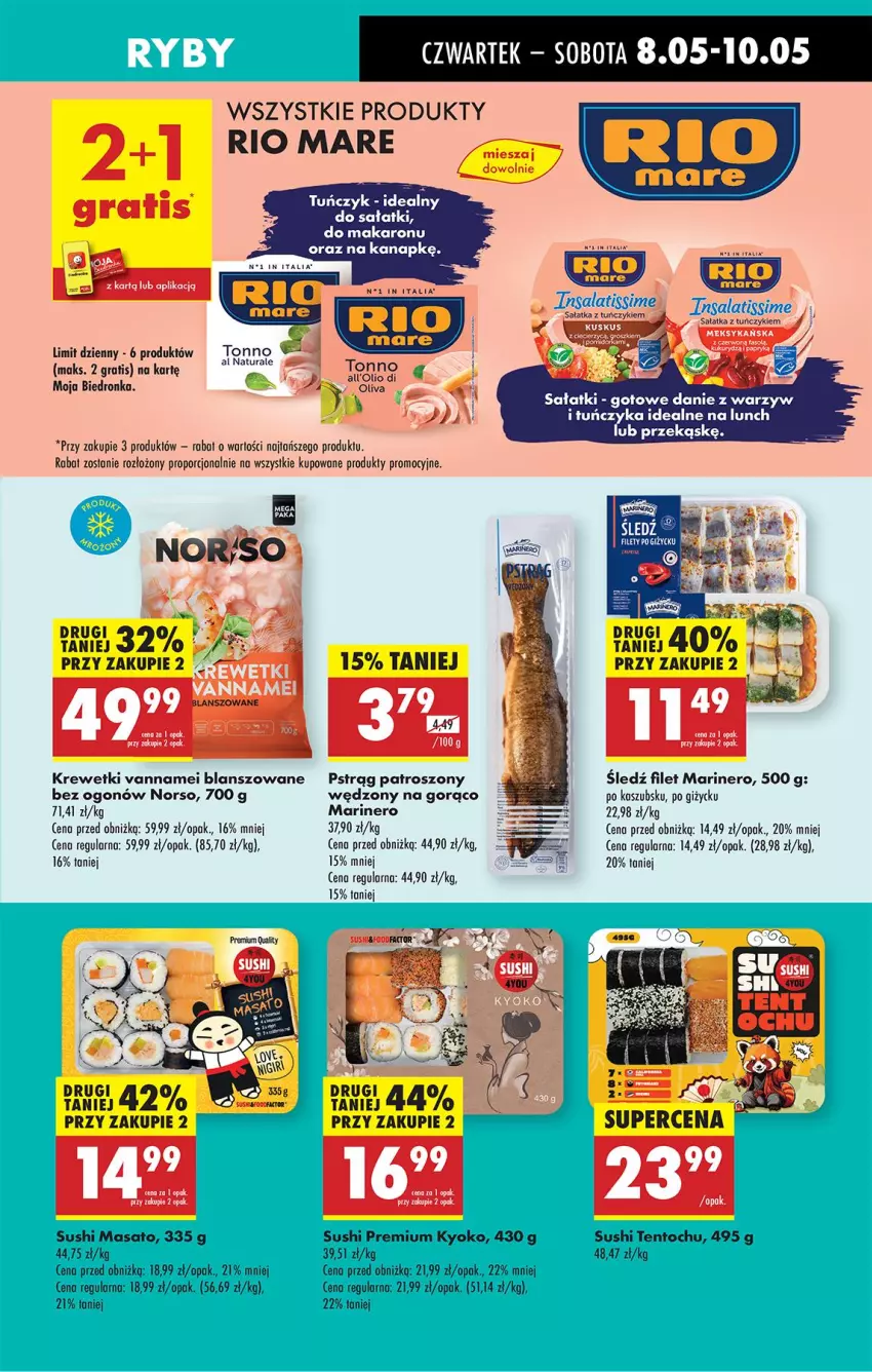 Gazetka promocyjna Biedronka - Od Czwartku - ważna 08.05 do 14.05.2025 - strona 33 - produkty: Gala, Gra, Krewetki, Makaron, Por, Pstrąg, Pur, Rio Mare, Sałat, Sałatka, Sushi, Tuńczyk