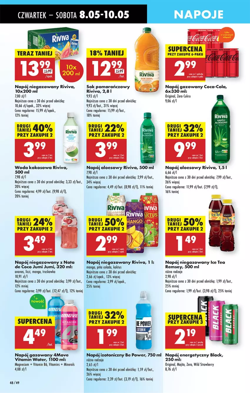 Gazetka promocyjna Biedronka - Od Czwartku - ważna 08.05 do 14.05.2025 - strona 62 - produkty: Ananas, Coca-Cola, Fa, Gin, Ice tea, Kaktus, Kokos, Lack, Liczi, Mango, Napój, Napój energetyczny, Napój gazowany, Napój izotoniczny, Napój niegazowany, Sok, Sok pomarańczowy, Woda