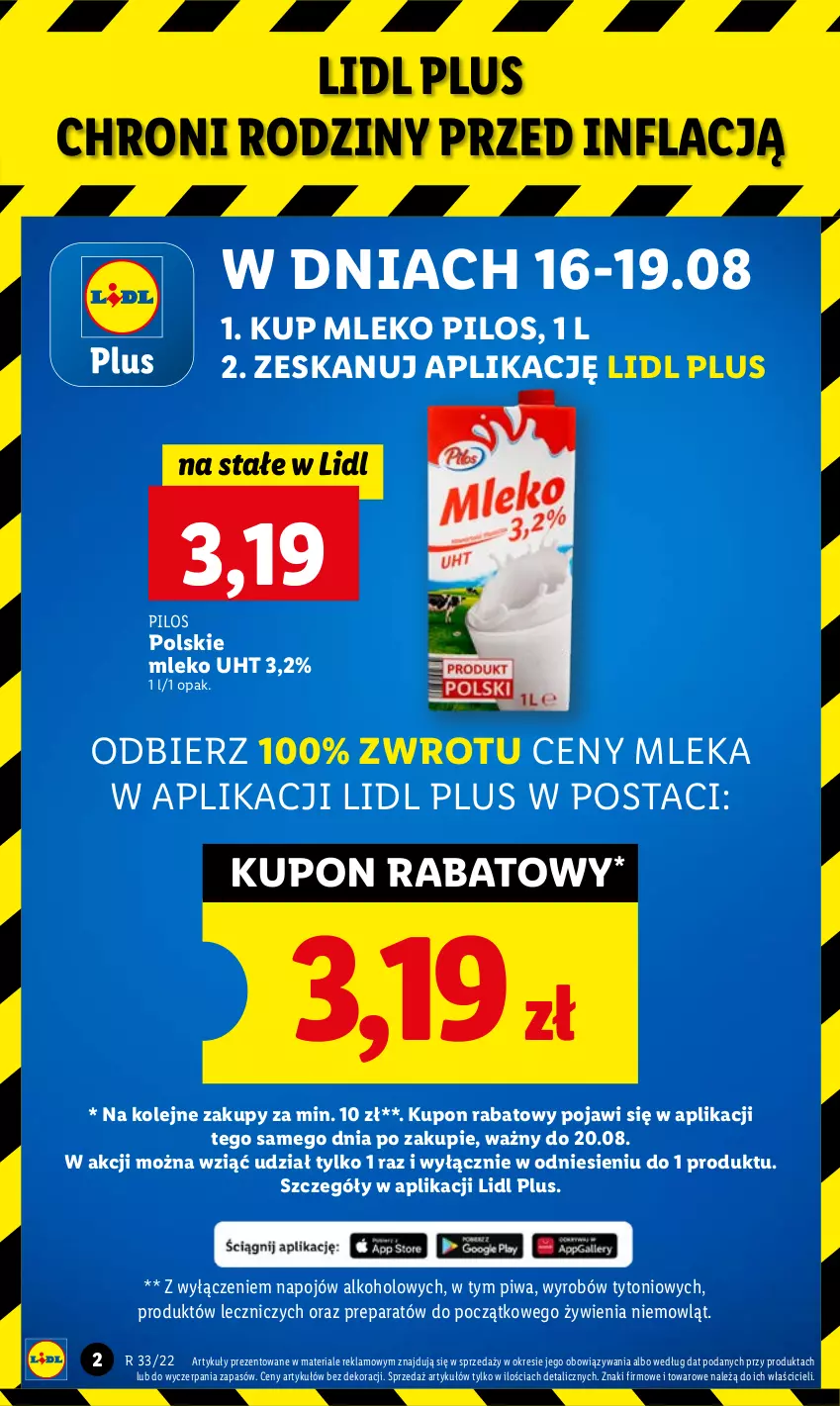 Gazetka promocyjna Lidl - GAZETKA - ważna 16.08 do 17.08.2022 - strona 2 - produkty: Mleko, Olej, Pilos, Piwa, Znicz
