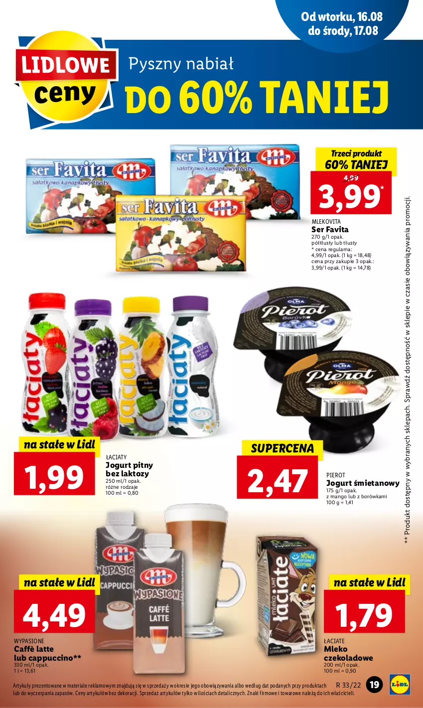 Gazetka promocyjna Lidl - GAZETKA - ważna 16.08 do 17.08.2022 - strona 23 - produkty: Borówka, Cappuccino, Fa, Favita, Jogurt, Jogurt pitny, Mango, Mleko, Mlekovita, Ser