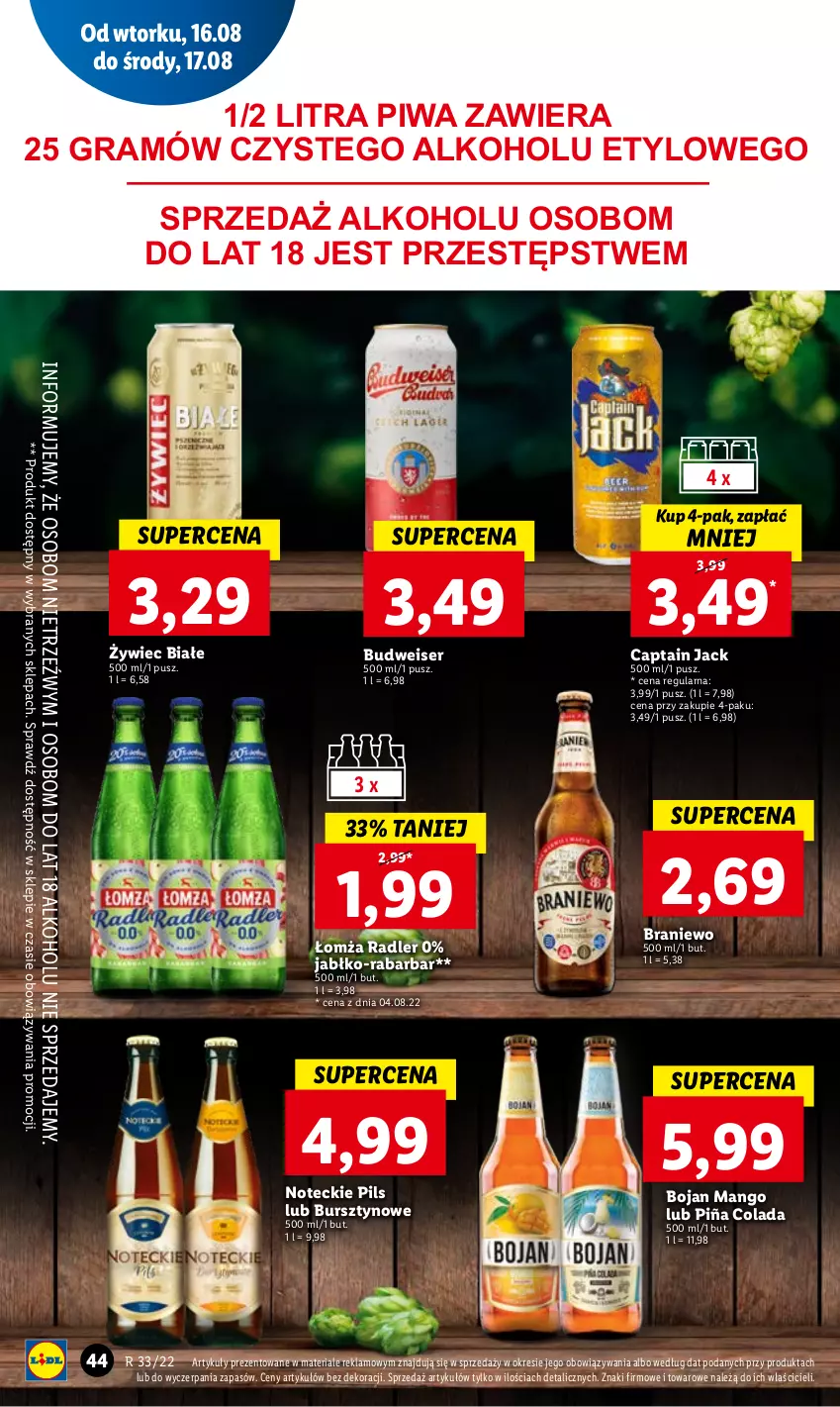 Gazetka promocyjna Lidl - GAZETKA - ważna 16.08 do 17.08.2022 - strona 48 - produkty: Bursztyn, Captain Jack, Gra, Mango, Piña Colada, Piwa, Radler, Ser