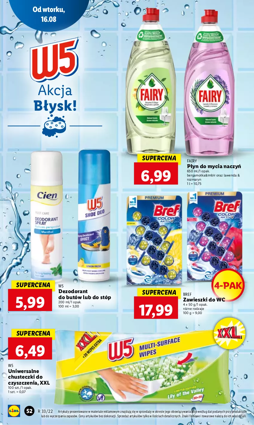 Gazetka promocyjna Lidl - GAZETKA - ważna 16.08 do 17.08.2022 - strona 56 - produkty: Bref, Chusteczki, Chusteczki do czyszczenia, Dezodorant, Do mycia naczyń, Fa, Fairy, Imbir, Płyn do mycia, Płyn do mycia naczyń, Zawieszki