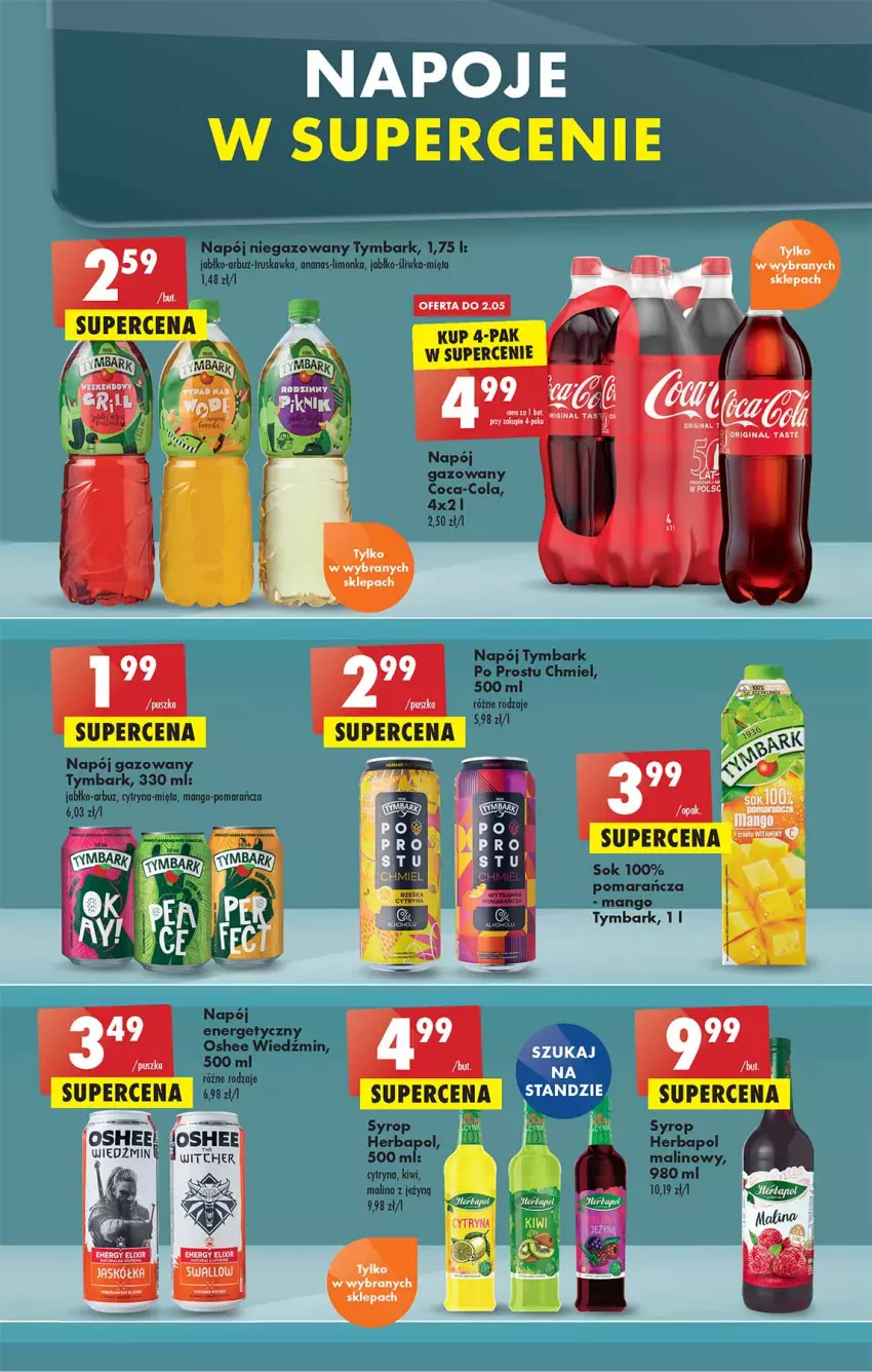 Gazetka promocyjna Biedronka - Majówka - ważna 28.04 do 04.05.2022 - strona 45 - produkty: Ananas, Arbuz, Coca-Cola, Gin, Herbapol, Jeżyny, Kiwi, Limonka, Mango, Mięta, Napój, Napój gazowany, Oshee, Sok, Syrop, Tymbark