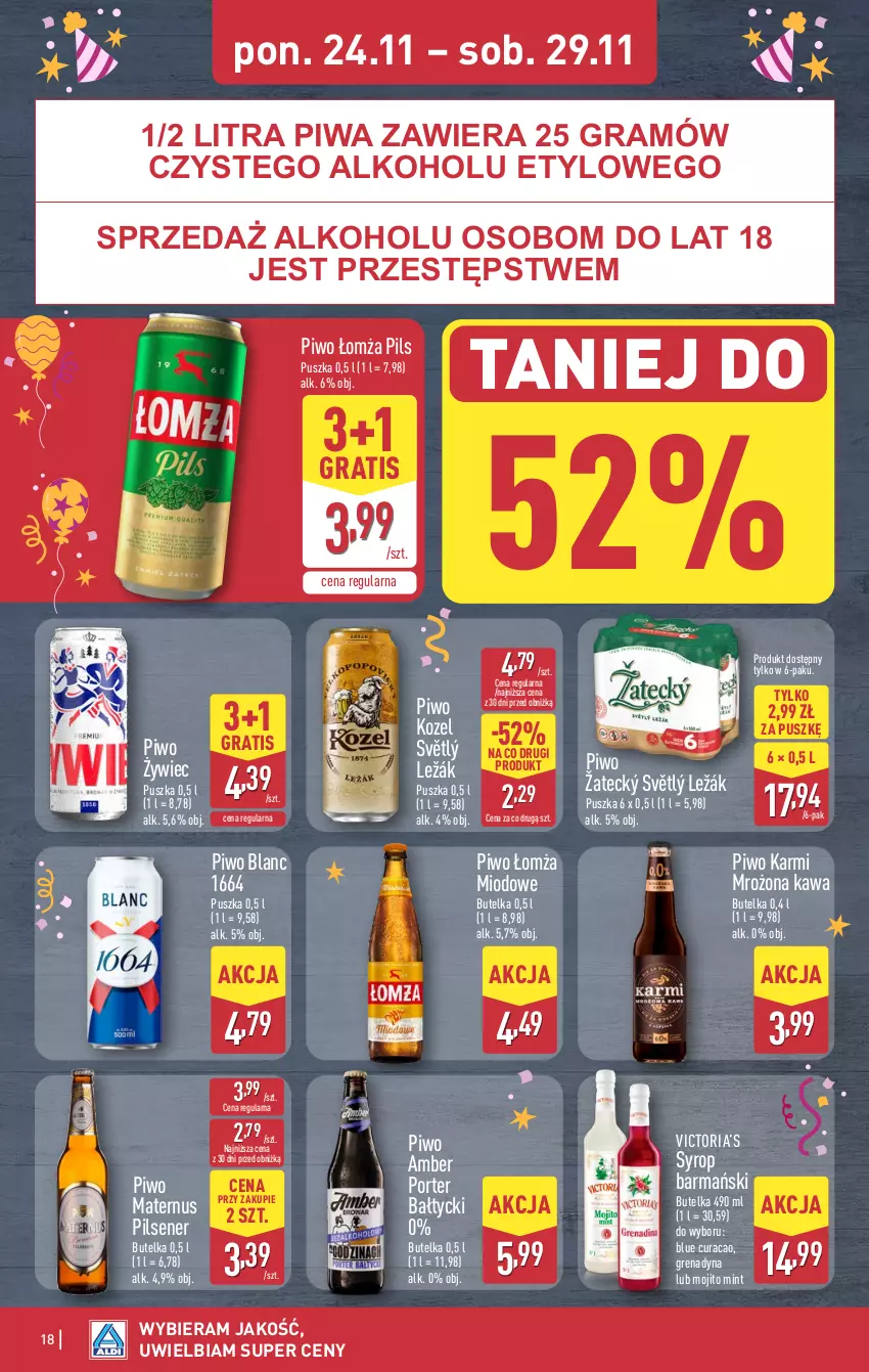 Gazetka promocyjna Aldi - Pełna oferta - ważna 24.11 do 29.11.2025 - strona 18 - produkty: Gra, Karmi, Kawa, Kozel, Piwa, Piwo, Por, Syrop