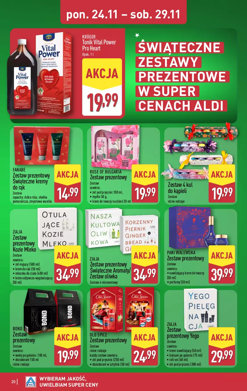 Gazetka promocyjna Aldi - Pełna oferta - ważna 24.11 do 29.11.2025 - strona 20 - produkty: Balsam po goleniu, Dezodorant, Dzika róża, Fa, Krem do rąk, Krem do twarzy, Krem nawilżający, LG, Mleczko, Mleczko do ciała, Mleko, Mydło, Old Spice, Perfum, Róża, Tonik, Zestaw prezentowy, Ziaja