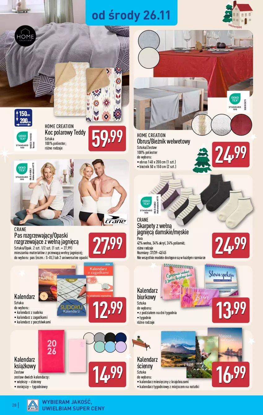 Gazetka promocyjna Aldi - Pełna oferta - ważna 24.11 do 29.11.2025 - strona 28 - produkty: Bieżnik, Biurko, Kalendarz, Karp, Koc, Obraz, Obrus, Wełna