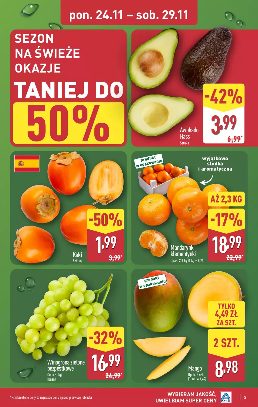 Gazetka promocyjna Aldi - Pełna oferta - ważna 24.11 do 29.11.2025 - strona 3 - produkty: Kaki, Klementynki, Mandarynki, Mango, Wino, Winogrona