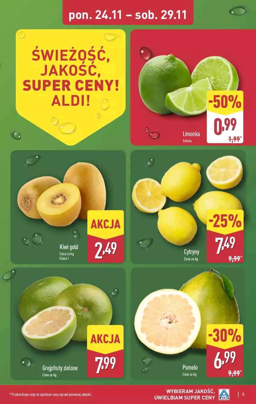 Gazetka promocyjna Aldi - Pełna oferta - ważna 24.11 do 29.11.2025 - strona 5 - produkty: Cytryny, Grejpfrut, Kiwi, Limonka, Pomelo