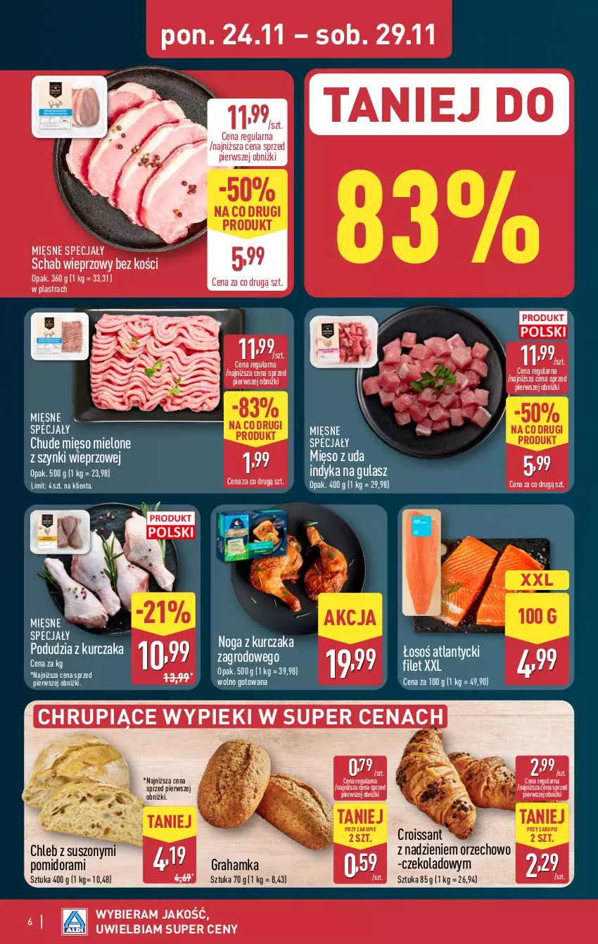 Gazetka promocyjna Aldi - Pełna oferta - ważna 24.11 do 29.11.2025 - strona 6 - produkty: Chleb, Croissant, Gra, Kurczak, Mięsne specjały, Mięso, Mięso mielone, Mięso mielone z szynki, Schab wieprzowy