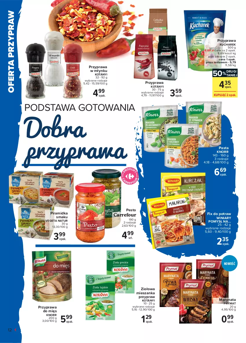 Gazetka promocyjna Carrefour - Gazetka Smaczne gotowanie - ważna 10.05 do 22.05.2021 - strona 12 - produkty: Knorr, Kosz, Kotányi, Kucharek, Pesto, Piramidka smaku, Prymat, Vegeta, Vegeta Natur, Winiary