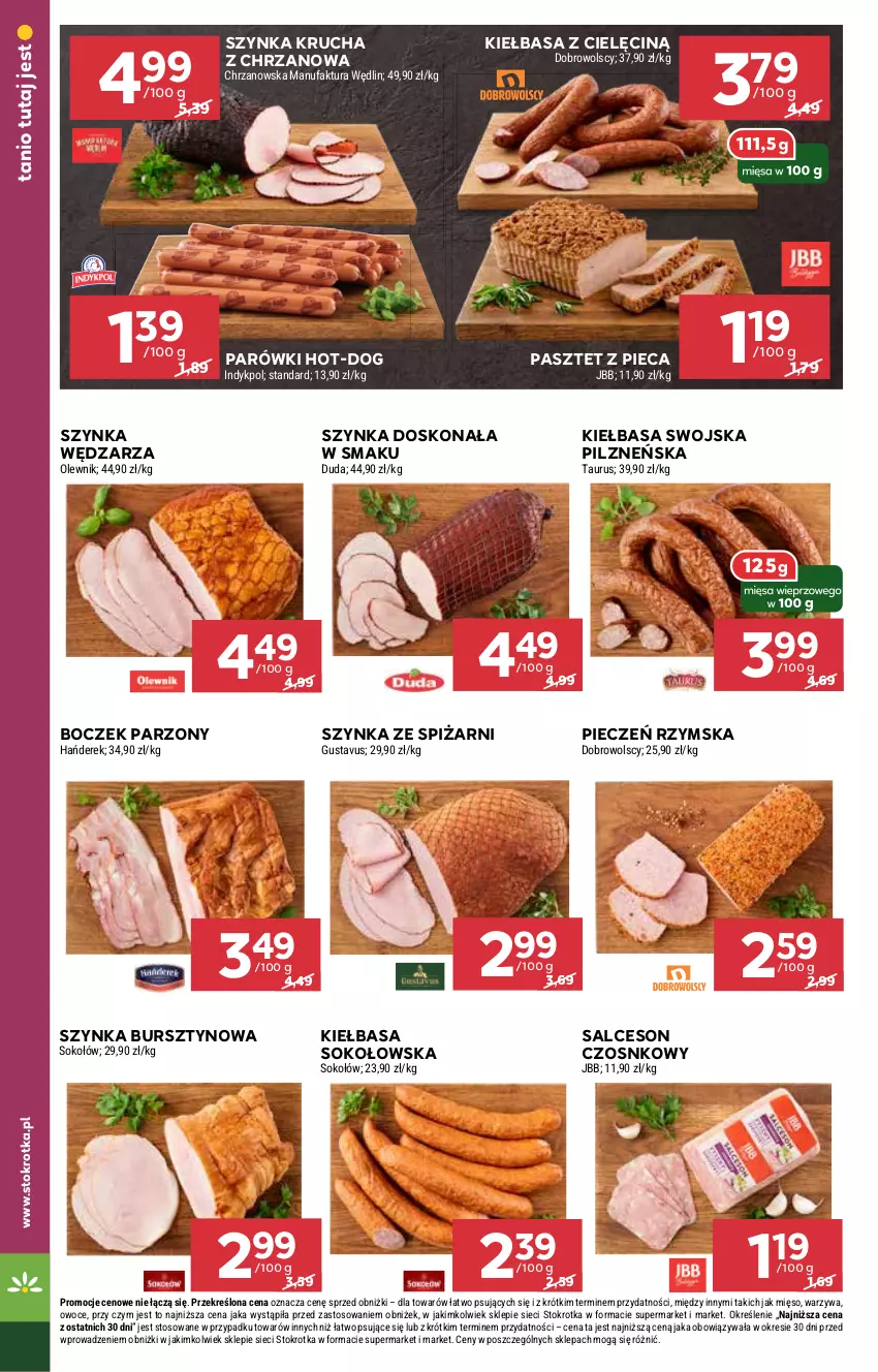 Gazetka promocyjna Stokrotka - Supermarket - ważna 30.01 do 05.02.2025 - strona 10 - produkty: Boczek, Bursztyn, Chrzan, Fa, Kiełbasa, Mięso, Olewnik, Owoce, Parówki, Pasztet, Piec, Pieczeń rzymska, Salceson, Sok, Sokołów, Szynka, Warzywa