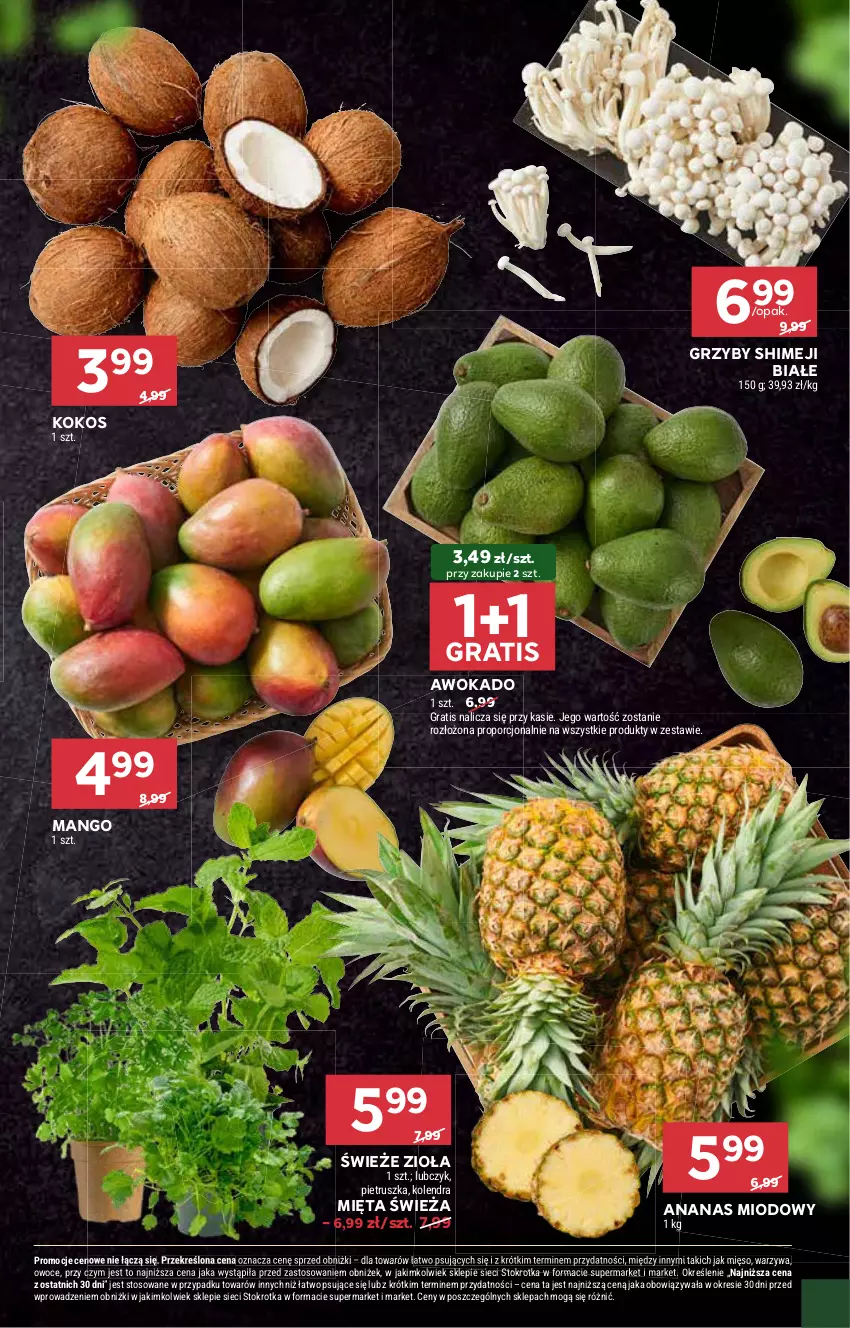 Gazetka promocyjna Stokrotka - Supermarket - ważna 30.01 do 05.02.2025 - strona 15 - produkty: Ananas, Gra, Grzyby, Kokos, Kolendra, Mango, Mięso, Mięta, Owoce, Pietruszka, Por, Warzywa