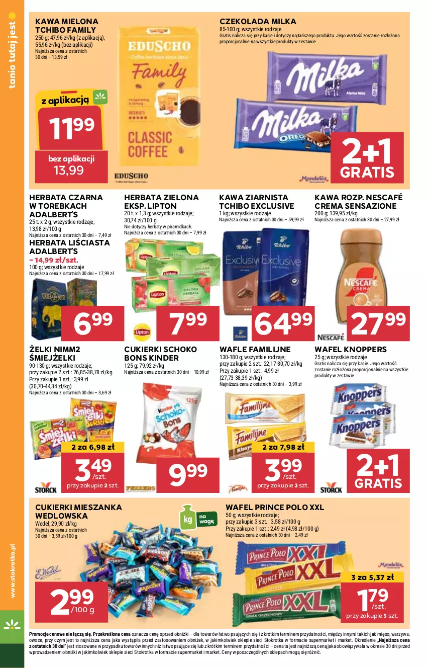 Gazetka promocyjna Stokrotka - Supermarket - ważna 30.01 do 05.02.2025 - strona 24 - produkty: Cukier, Cukierki, Czekolada, Fa, Gra, Herbata, Herbata czarna, Kawa, Kawa mielona, Kawa ziarnista, Kinder, Knoppers, Lipton, Mięso, Mieszanka wedlowska, Milka, Nescafé, Nimm2, Owoce, Por, Prince Polo, Tchibo, Tchibo Family, Torebka, Wafle, Warzywa