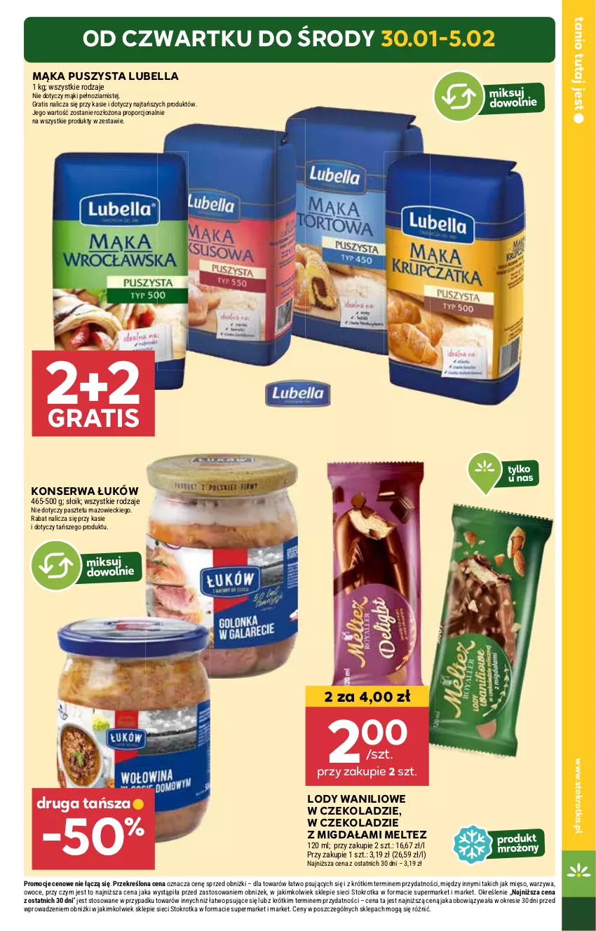 Gazetka promocyjna Stokrotka - Supermarket - ważna 30.01 do 05.02.2025 - strona 3 - produkty: Bell, Bella, Gra, Lody, Lubella, Mąka, Mięso, Owoce, Pasztet, Por, Ser, Warzywa